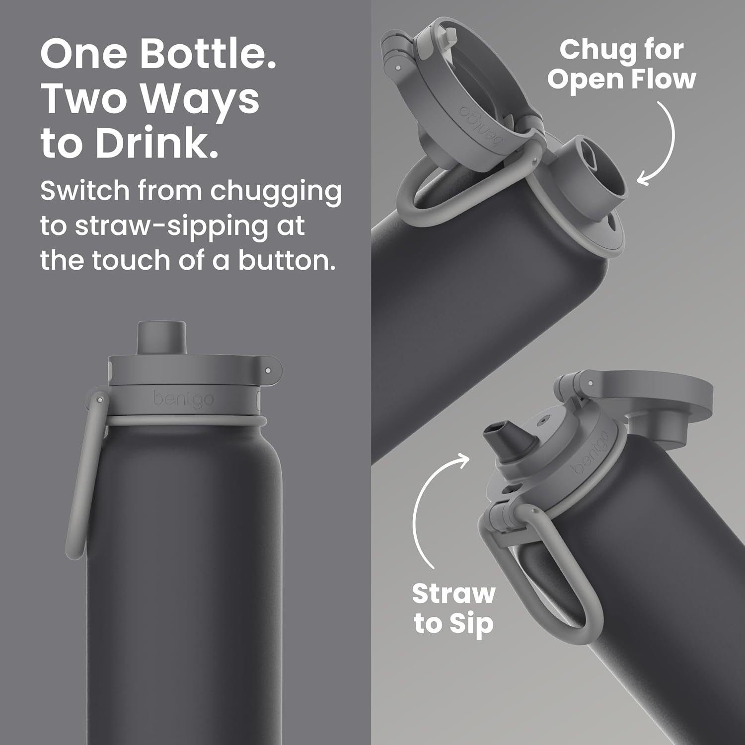 image:imageBentgo Flip 2in1 Straw amp Chug LeakProof Insulated Water Bottle 24 fl oz Premium 188 Stainless SteelTripleLayer Vacuum Insulation 24Hour Cold BPA amp PFASFree Prep BlueTweed