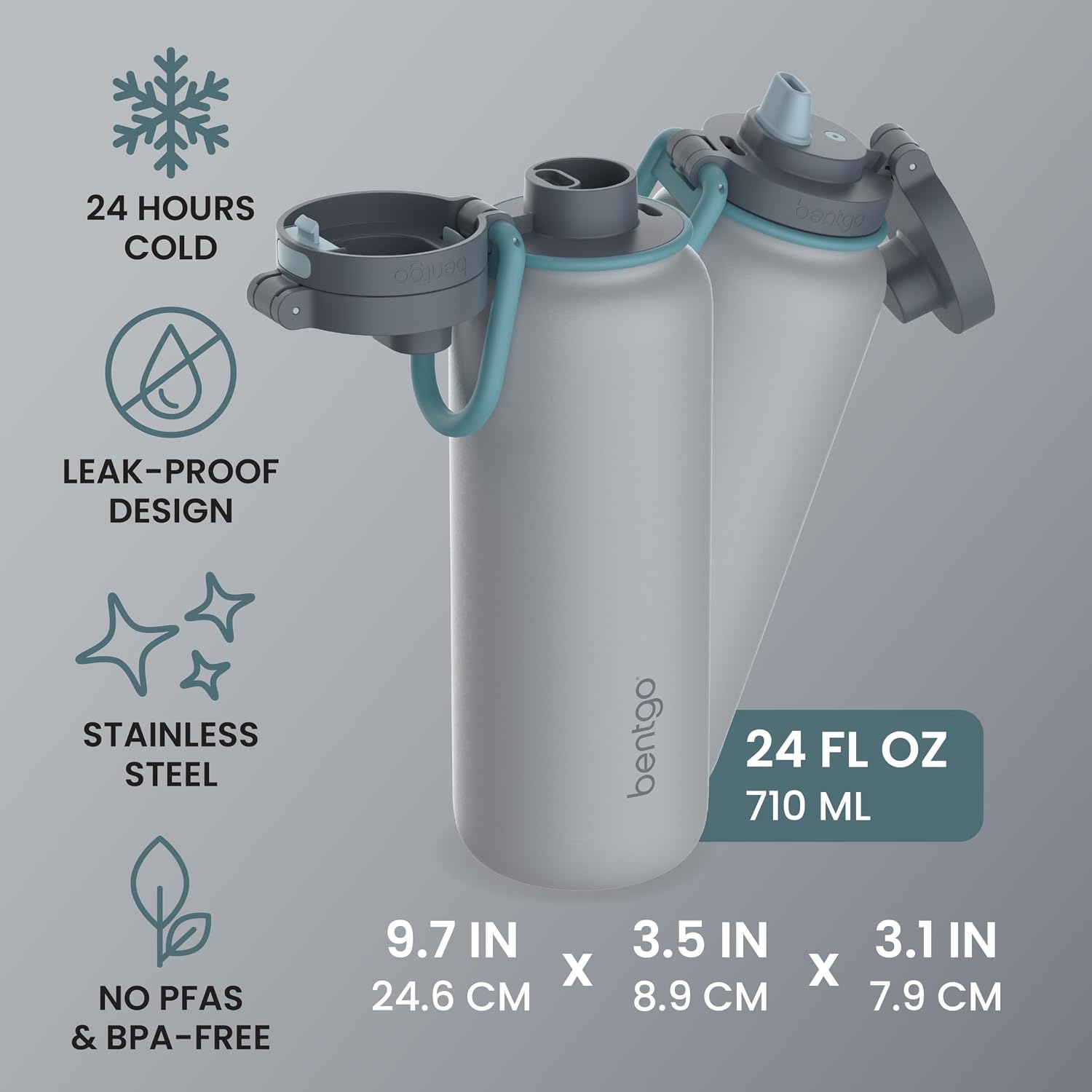 image:imageBentgo Flip 2in1 Straw amp Chug LeakProof Insulated Water Bottle 24 fl oz Premium 188 Stainless SteelTripleLayer Vacuum Insulation 24Hour Cold BPA amp PFASFree Prep BlueGray Surf