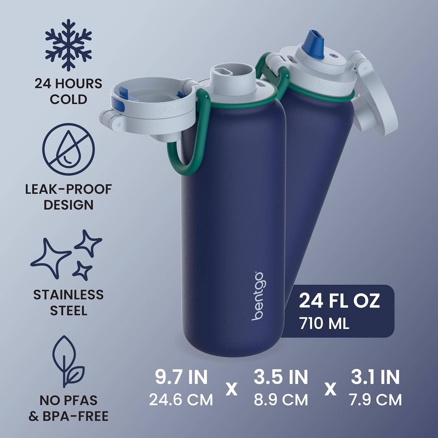 image:imageBentgo Flip 2in1 Straw amp Chug LeakProof Insulated Water Bottle 24 fl oz Premium 188 Stainless SteelTripleLayer Vacuum Insulation 24Hour Cold BPA amp PFASFree Prep BluePrep Blue