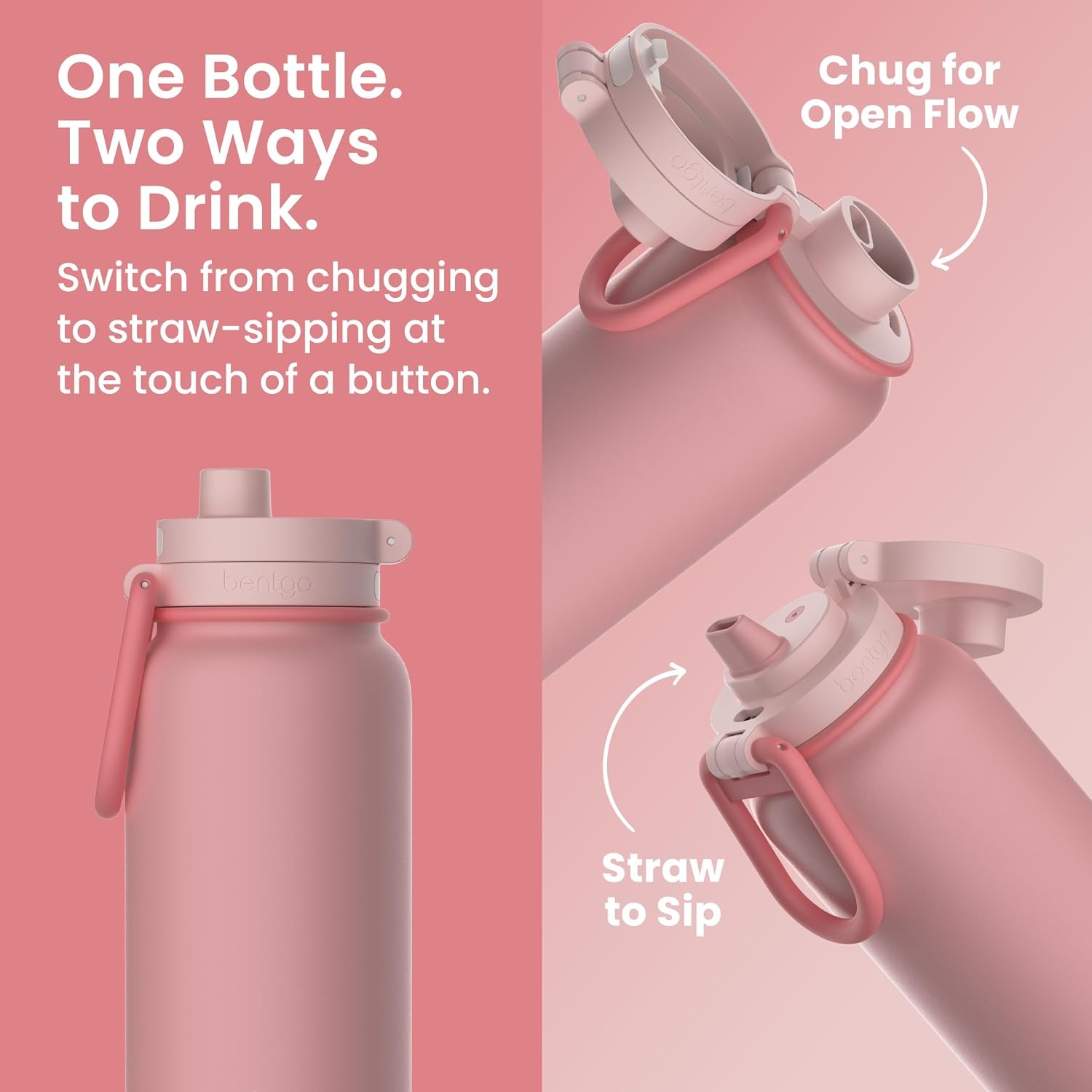 image:imageBentgo Flip 2in1 Straw amp Chug LeakProof Insulated Water Bottle 24 fl oz Premium 188 Stainless SteelTripleLayer Vacuum Insulation 24Hour Cold BPA amp PFASFree Prep BlueBlushing