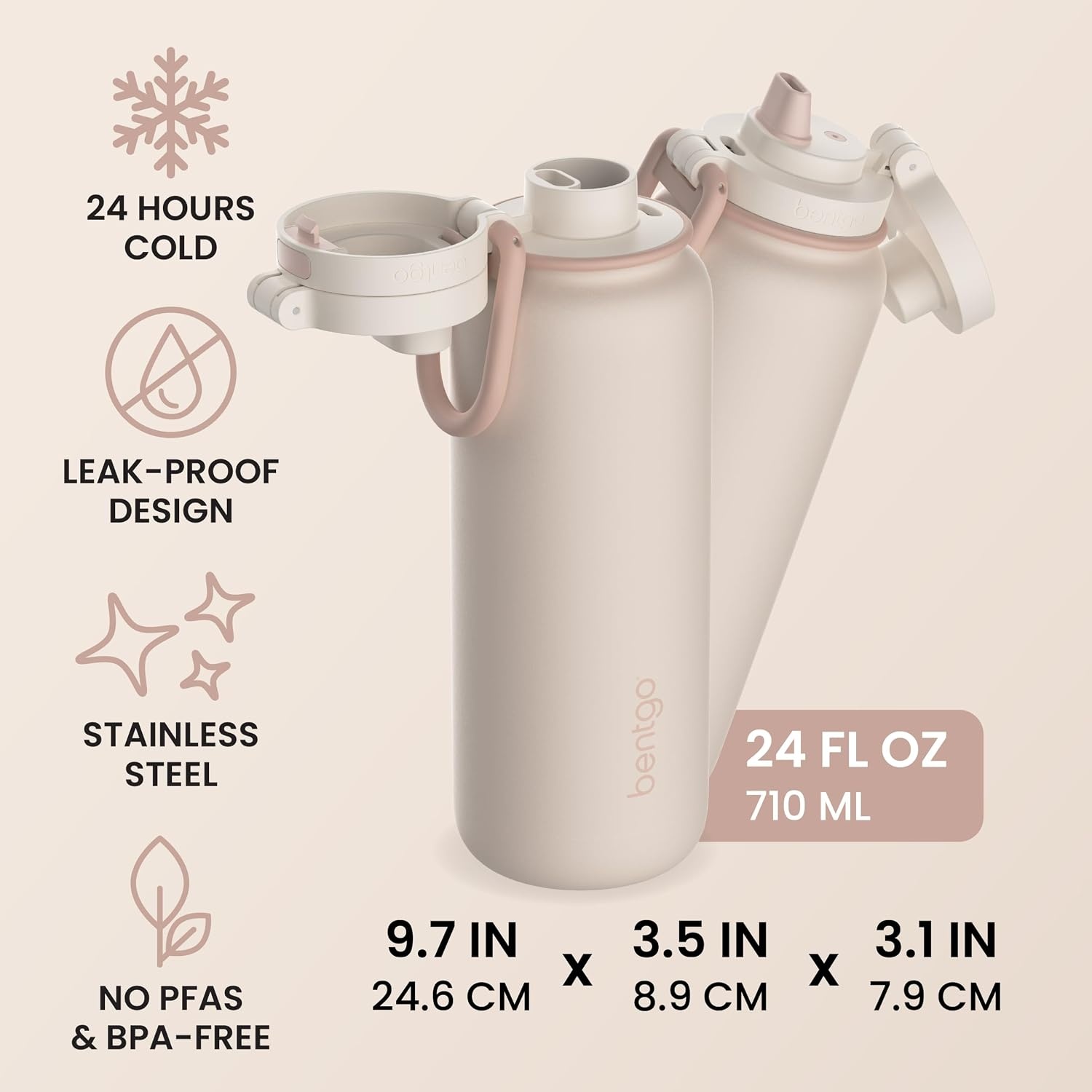 image:imageBentgo Flip 2in1 Straw amp Chug LeakProof Insulated Water Bottle 24 fl oz Premium 188 Stainless SteelTripleLayer Vacuum Insulation 24Hour Cold BPA amp PFASFree Prep BlueCafe Au Lait