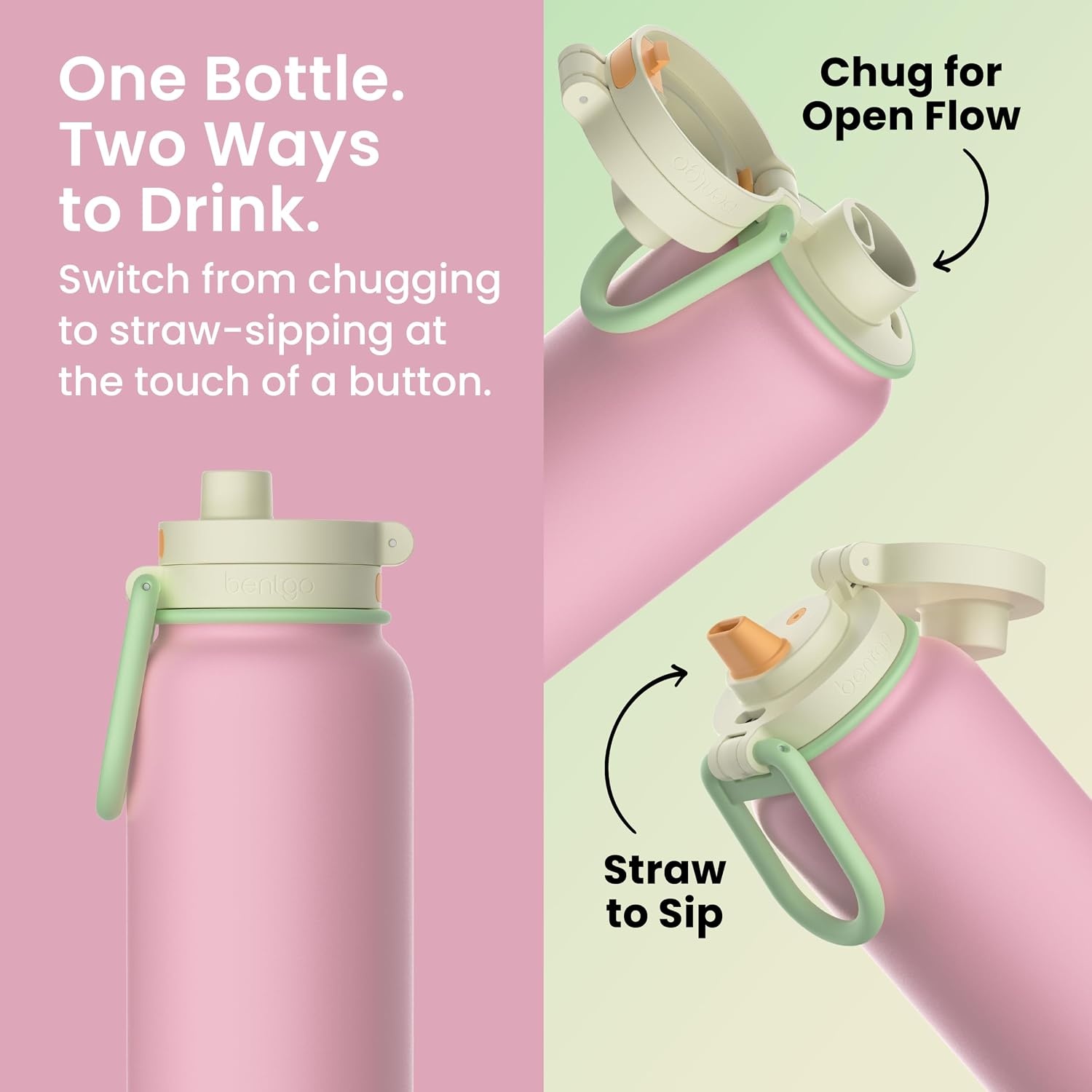 image:imageBentgo Flip 2in1 Straw amp Chug LeakProof Insulated Water Bottle 24 fl oz Premium 188 Stainless SteelTripleLayer Vacuum Insulation 24Hour Cold BPA amp PFASFree Prep BlueSherbet