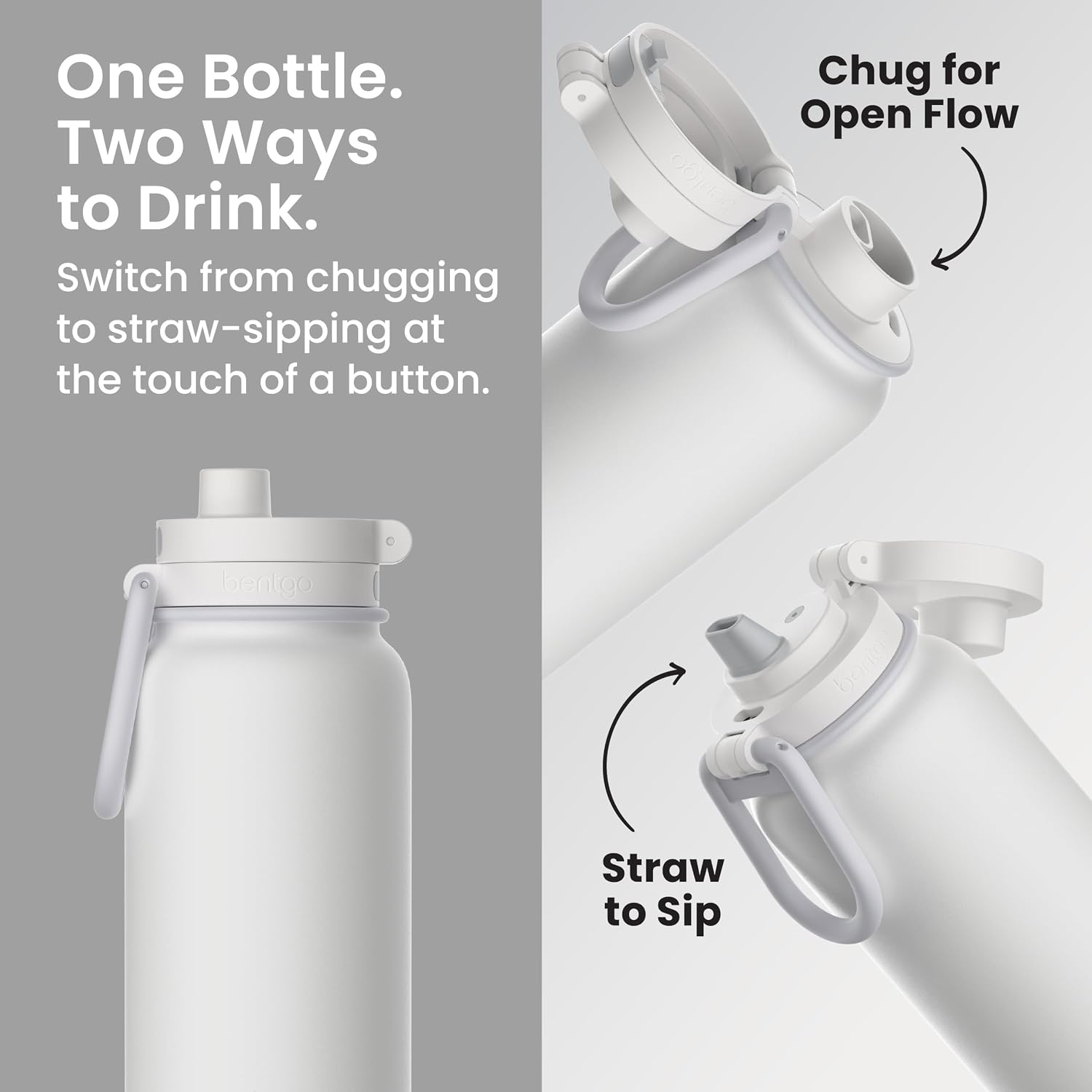 image:imageBentgo Flip 2in1 Straw amp Chug LeakProof Insulated Water Bottle 24 fl oz Premium 188 Stainless SteelTripleLayer Vacuum Insulation 24Hour Cold BPA amp PFASFree Prep BlueBlanc