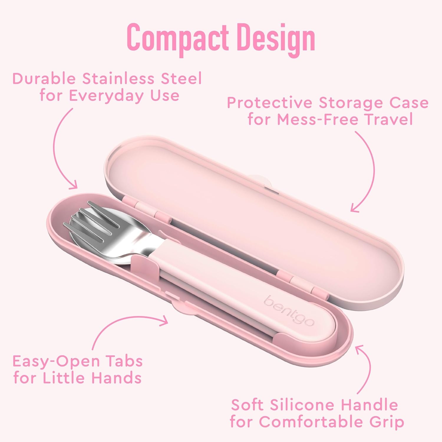 image:imageBentgo Kids Stainless Steel Utensil Set Reusable Fork Spoon amp Storage Case PFAS amp BPAFree EasyGrip Handles Lightweight Dishwasher Safe School Lunch Travel amp Outdoors NEW Ballet and BowsBallet and Bows