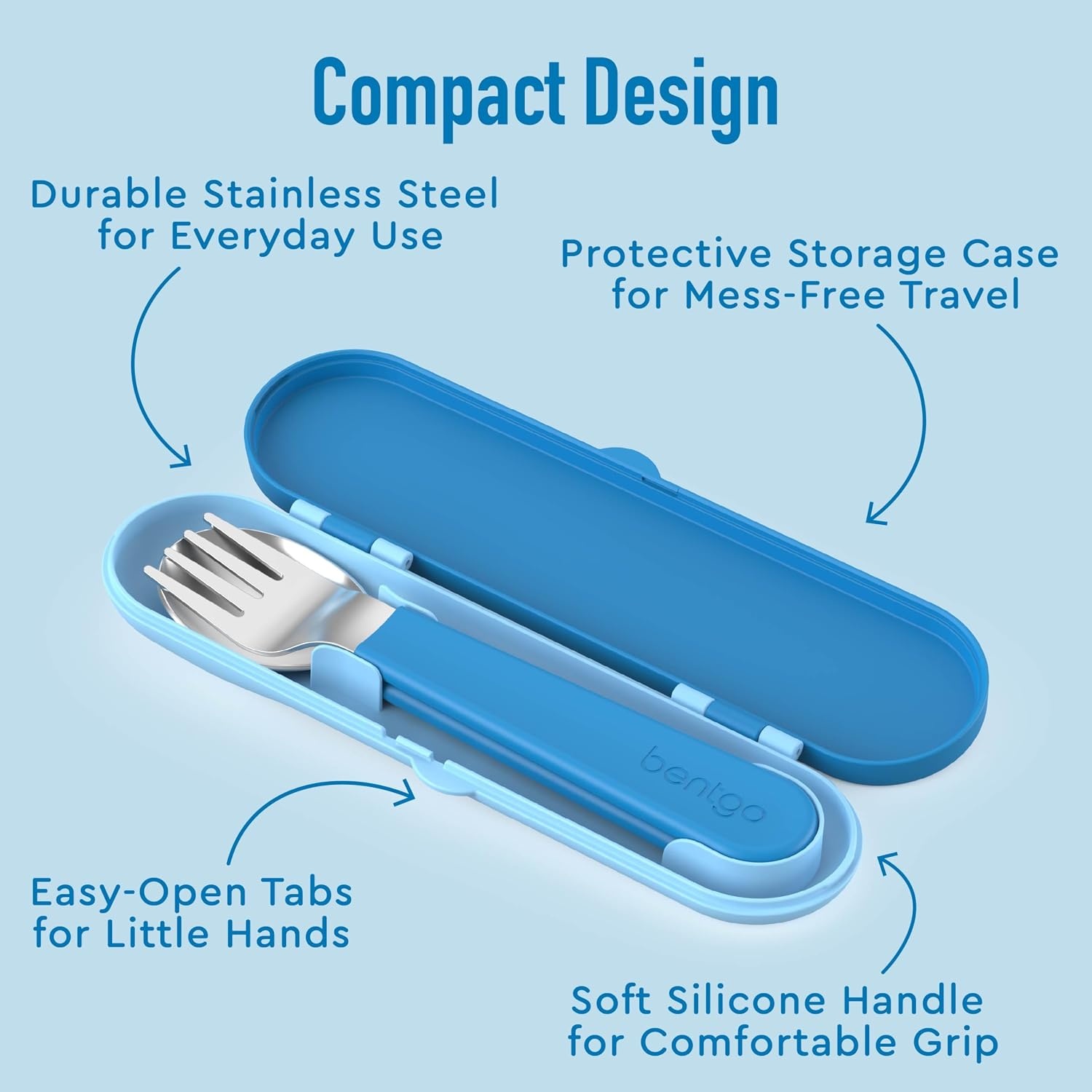 image:imageBentgo Kids Stainless Steel Utensil Set Reusable Fork Spoon amp Storage Case PFAS amp BPAFree EasyGrip Handles Lightweight Dishwasher Safe School Lunch Travel amp Outdoors NEW Ballet and BowsBlue