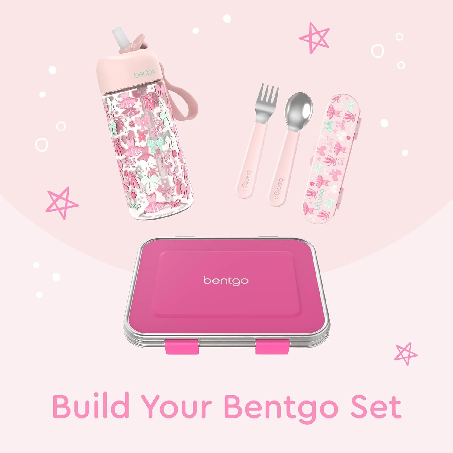 image:imageBentgo Kids Stainless Steel Utensil Set Reusable Fork Spoon amp Storage Case PFAS amp BPAFree EasyGrip Handles Lightweight Dishwasher Safe School Lunch Travel amp Outdoors NEW Ballet and BowsBallet and Bows