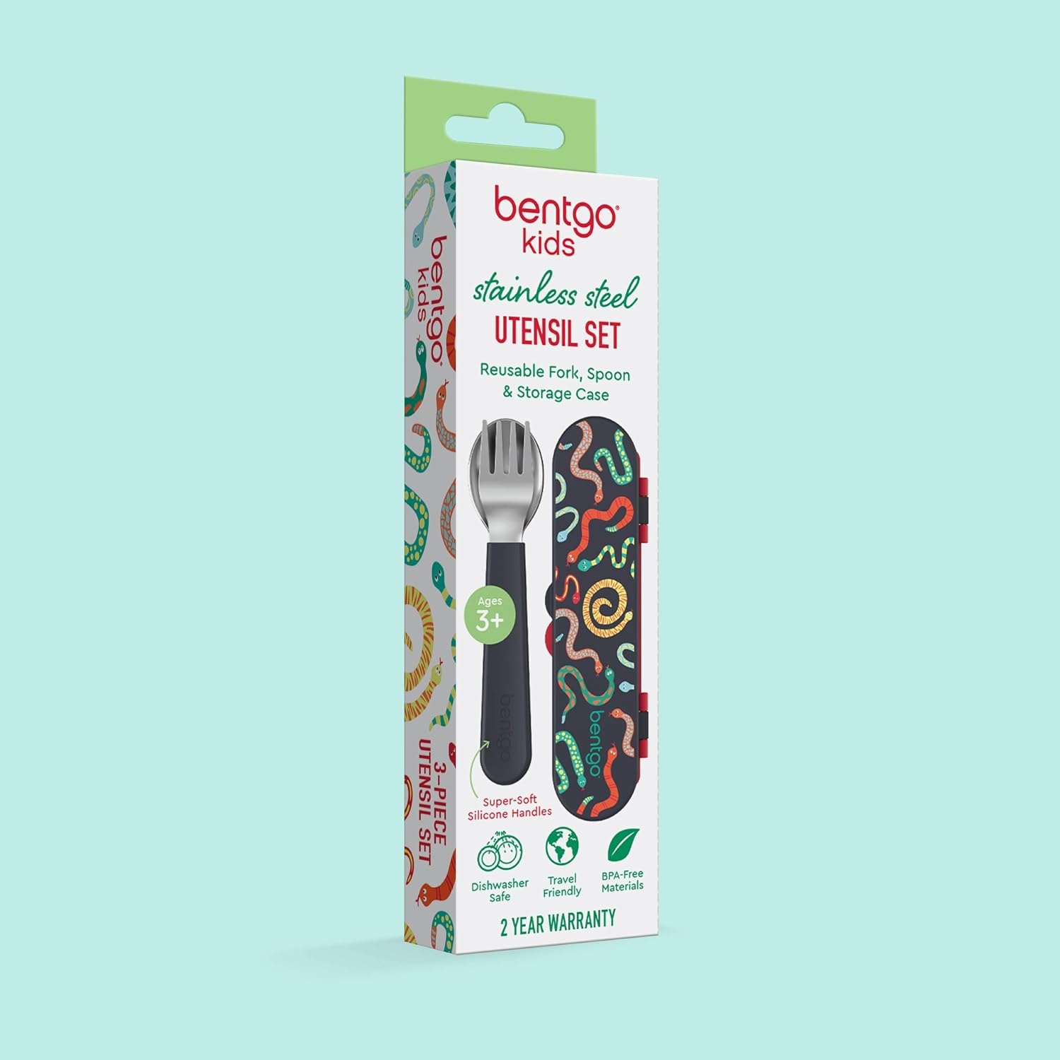 image:imageBentgo Kids Stainless Steel Utensil Set Reusable Fork Spoon amp Storage Case PFAS amp BPAFree EasyGrip Handles Lightweight Dishwasher Safe School Lunch Travel amp Outdoors NEW Ballet and BowsSssnakes