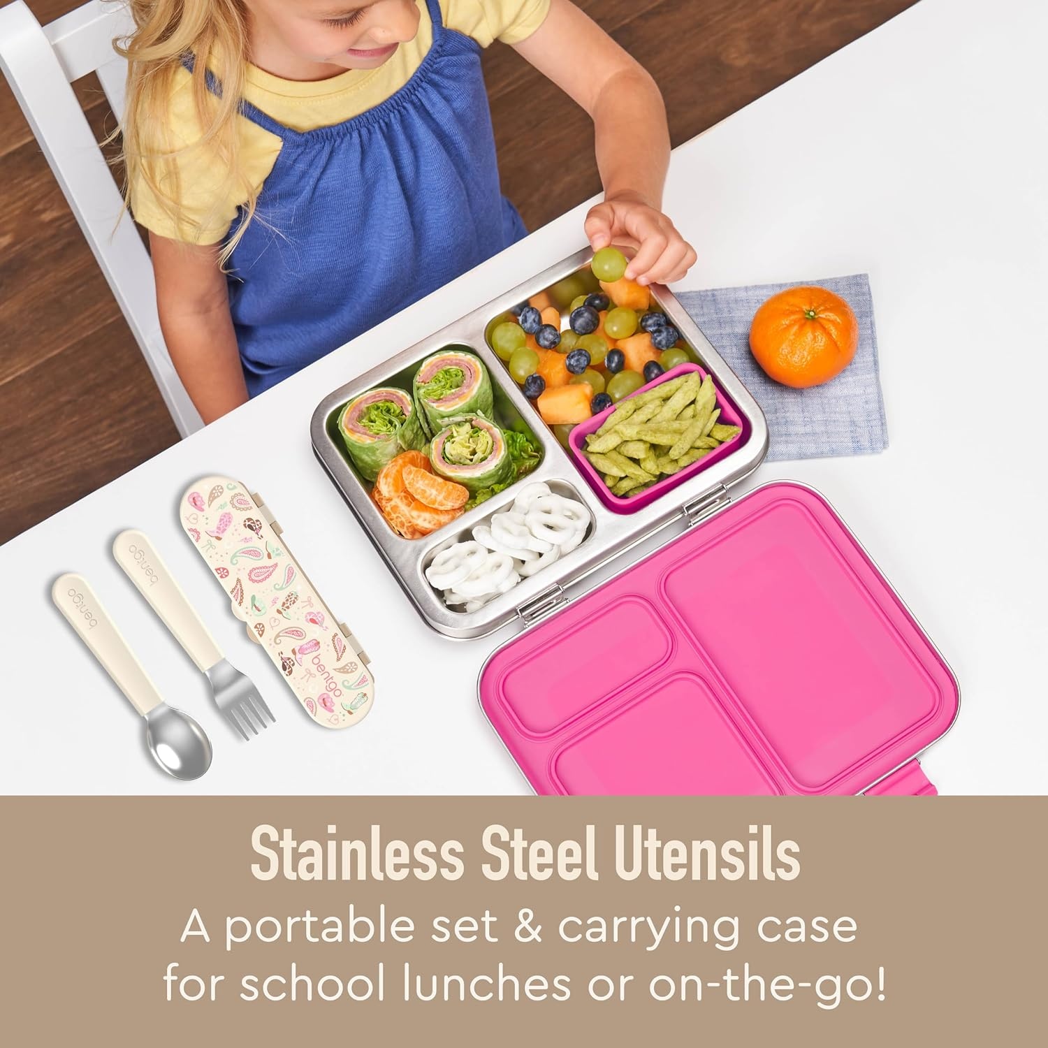 image:imageBentgo Kids Stainless Steel Utensil Set Reusable Fork Spoon amp Storage Case PFAS amp BPAFree EasyGrip Handles Lightweight Dishwasher Safe School Lunch Travel amp Outdoors NEW Ballet and BowsCowgirl Dreams
