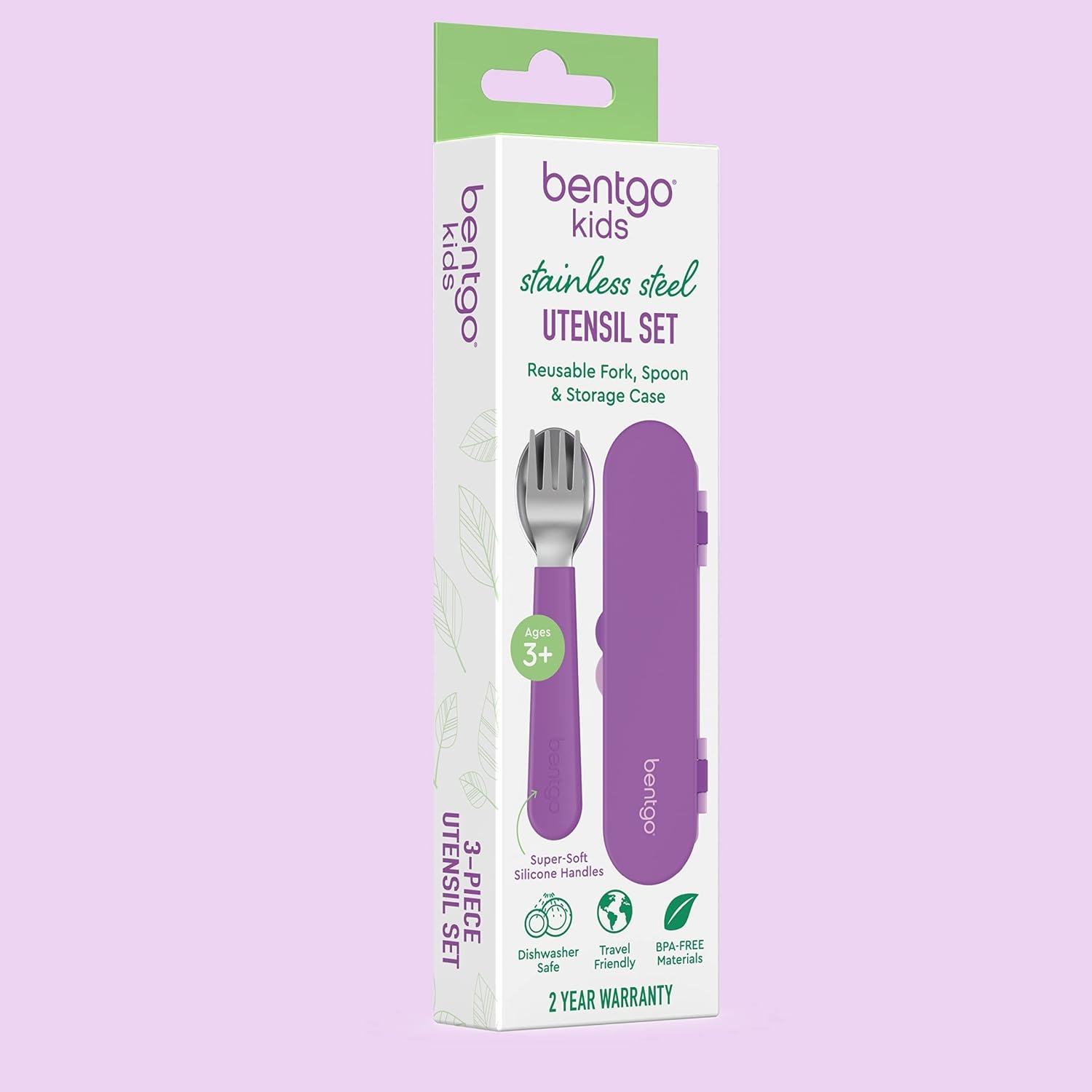 image:imageBentgo Kids Stainless Steel Utensil Set Reusable Fork Spoon amp Storage Case PFAS amp BPAFree EasyGrip Handles Lightweight Dishwasher Safe School Lunch Travel amp Outdoors NEW Ballet and BowsPurple