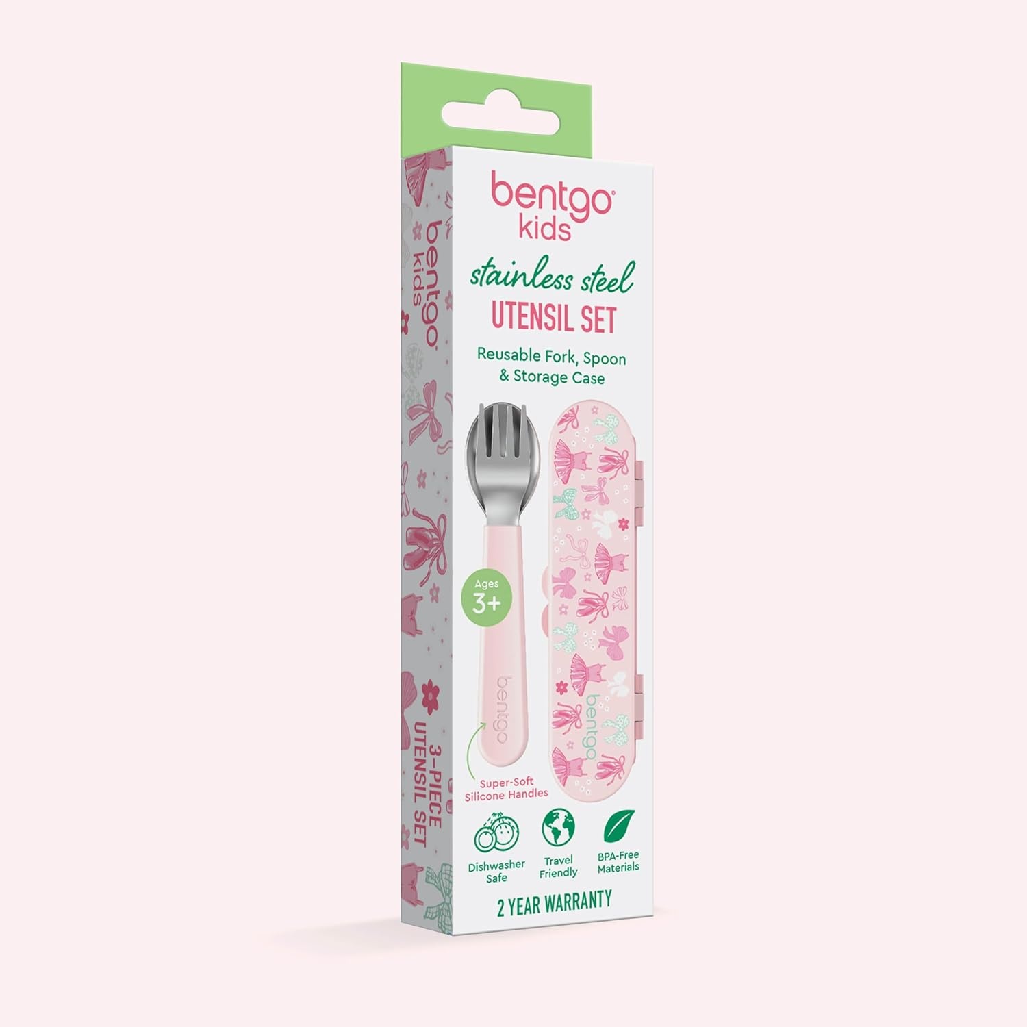 image:imageBentgo Kids Stainless Steel Utensil Set Reusable Fork Spoon amp Storage Case PFAS amp BPAFree EasyGrip Handles Lightweight Dishwasher Safe School Lunch Travel amp Outdoors NEW Ballet and BowsBallet and Bows