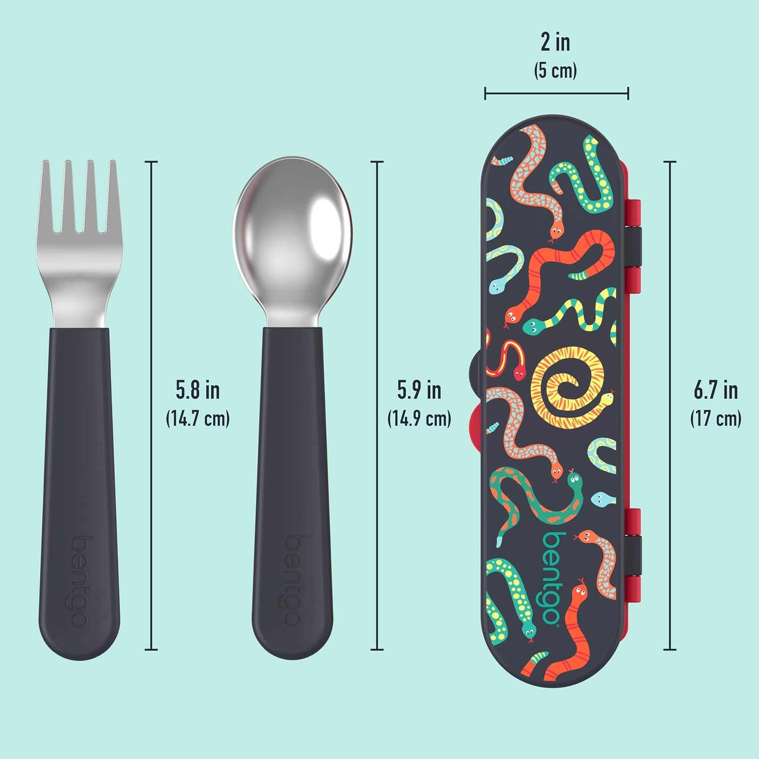 image:imageBentgo Kids Stainless Steel Utensil Set Reusable Fork Spoon amp Storage Case PFAS amp BPAFree EasyGrip Handles Lightweight Dishwasher Safe School Lunch Travel amp Outdoors NEW Ballet and BowsSssnakes