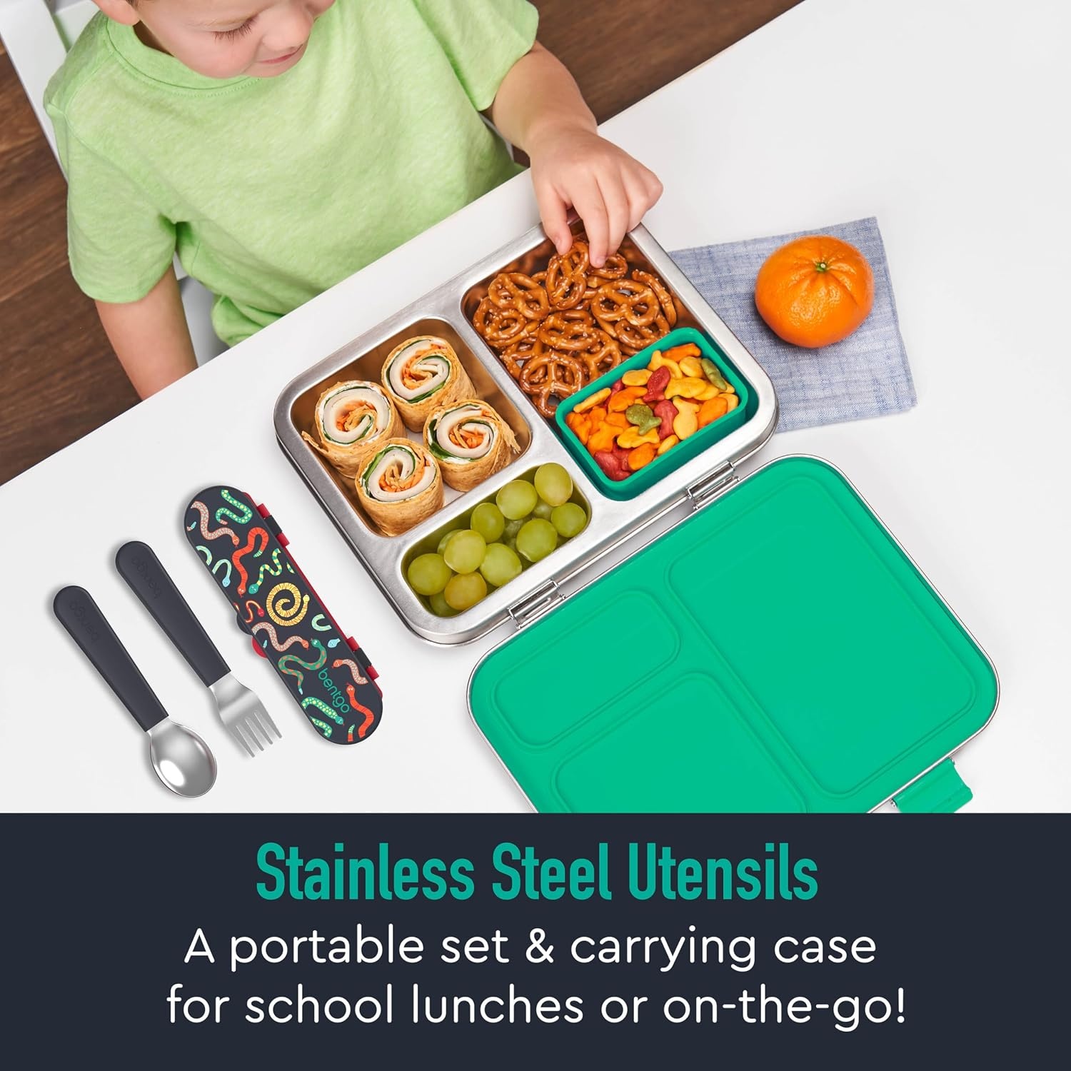 image:imageBentgo Kids Stainless Steel Utensil Set Reusable Fork Spoon amp Storage Case PFAS amp BPAFree EasyGrip Handles Lightweight Dishwasher Safe School Lunch Travel amp Outdoors NEW Ballet and BowsSssnakes