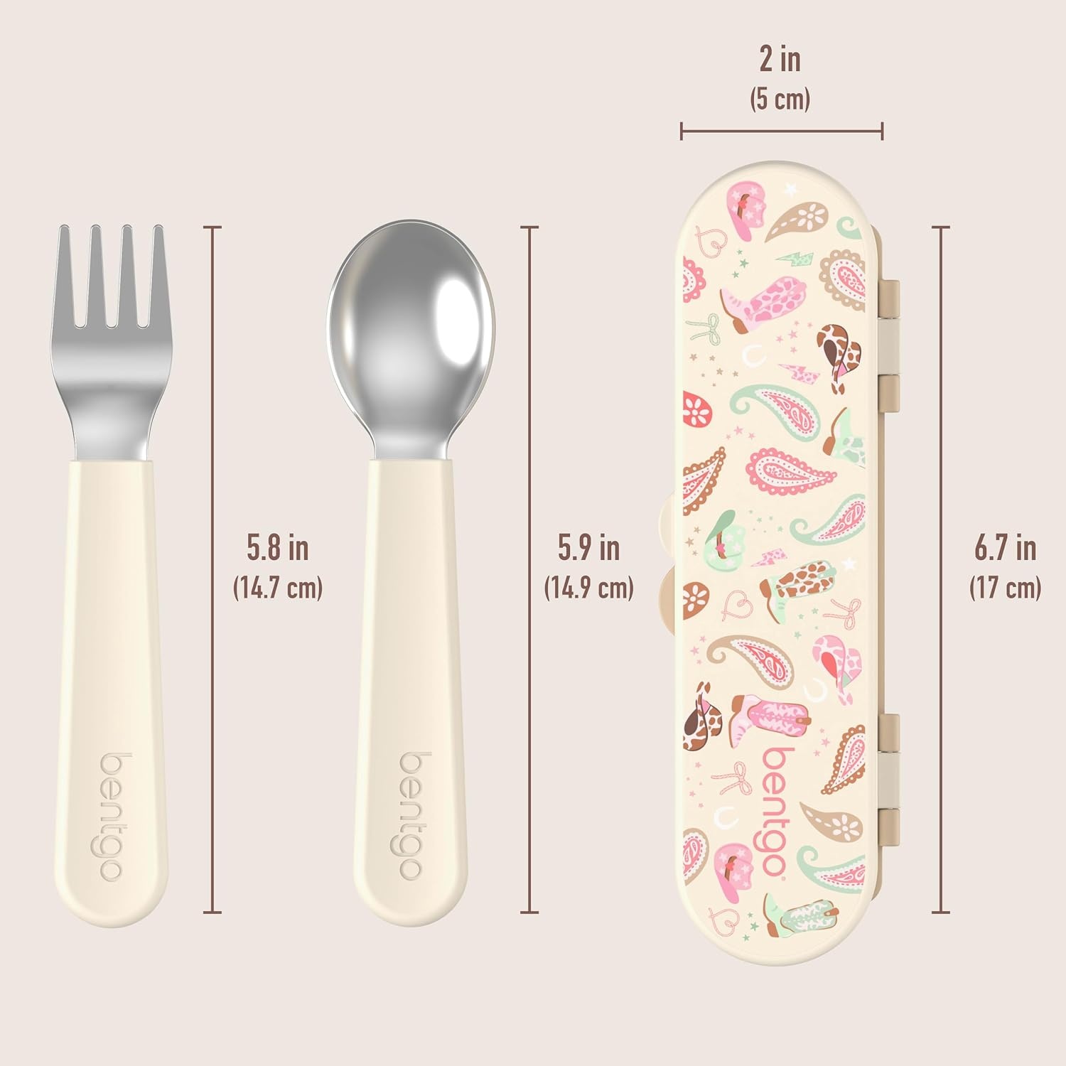 image:imageBentgo Kids Stainless Steel Utensil Set Reusable Fork Spoon amp Storage Case PFAS amp BPAFree EasyGrip Handles Lightweight Dishwasher Safe School Lunch Travel amp Outdoors NEW Ballet and BowsCowgirl Dreams