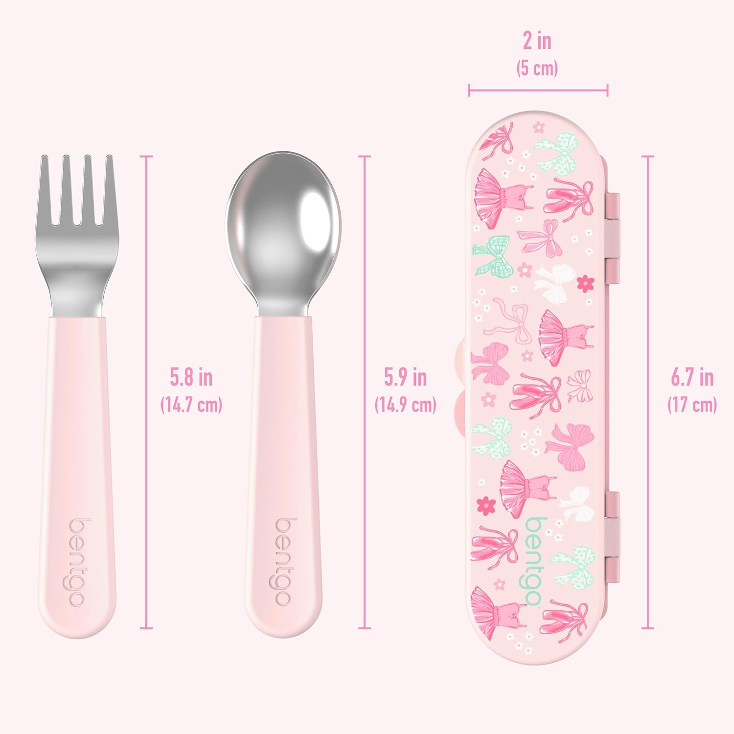 image:imageBentgo Kids Stainless Steel Utensil Set Reusable Fork Spoon amp Storage Case PFAS amp BPAFree EasyGrip Handles Lightweight Dishwasher Safe School Lunch Travel amp Outdoors NEW Ballet and BowsBallet and Bows