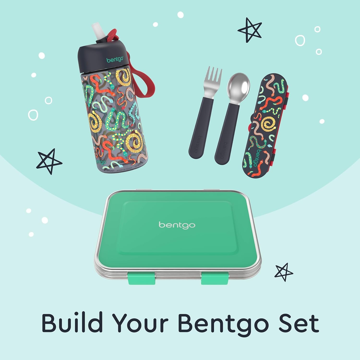 image:imageBentgo Kids Stainless Steel Utensil Set Reusable Fork Spoon amp Storage Case PFAS amp BPAFree EasyGrip Handles Lightweight Dishwasher Safe School Lunch Travel amp Outdoors NEW Ballet and BowsSssnakes