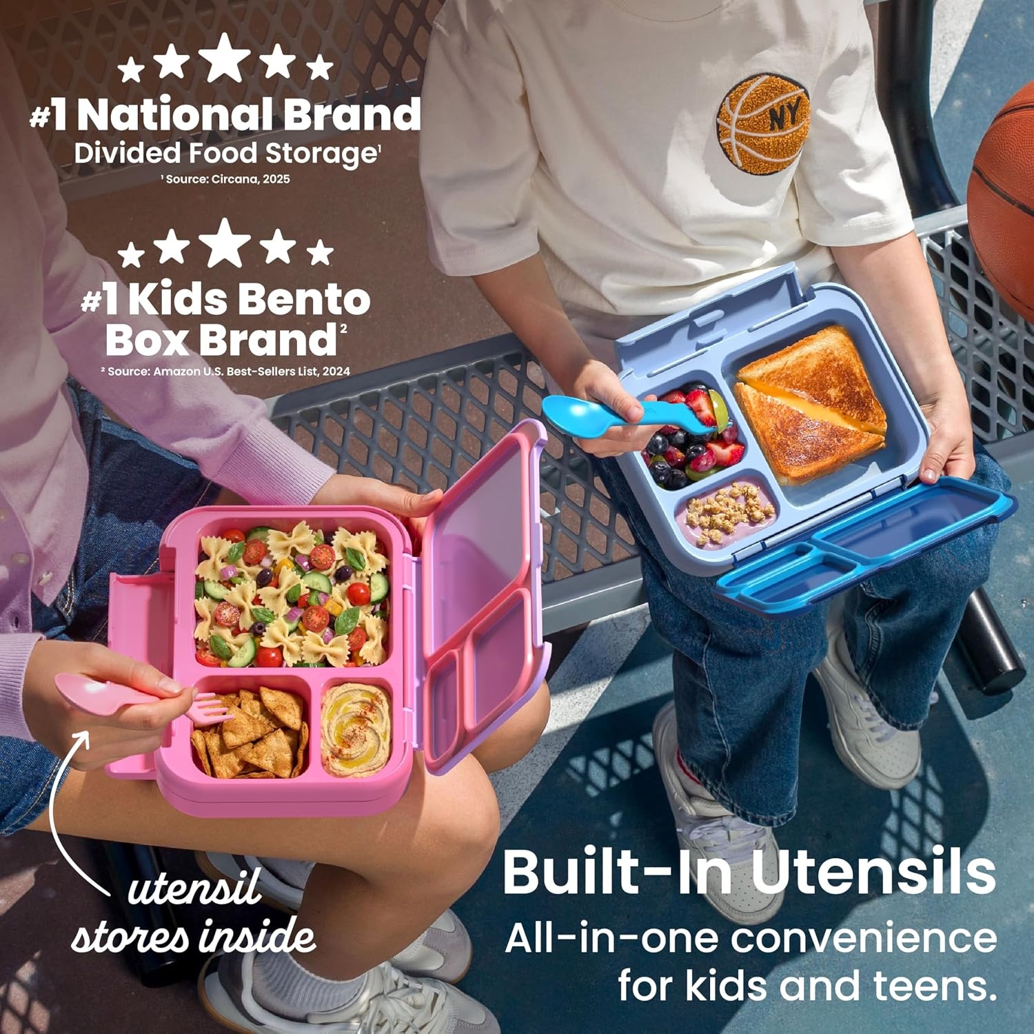 image:imageBentgo Kids Stow amp Go LeakProof Lunch Box with BuiltIn Utensil 35Cup Capacity Removable Tray PortionPerfect Compartments for Kids and Teens 2in1 Spoon amp Fork Gray LeafNavy