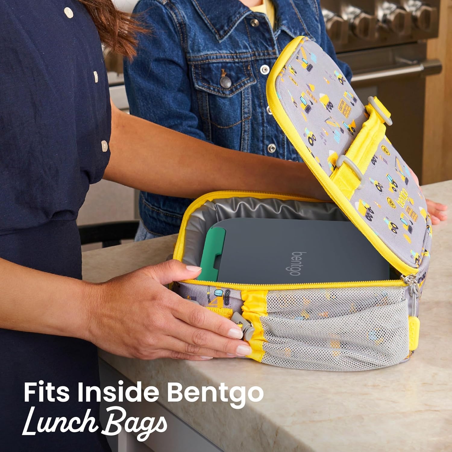 image:imageBentgo Kids Stow amp Go LeakProof Lunch Box with BuiltIn Utensil 35Cup Capacity Removable Tray PortionPerfect Compartments for Kids and Teens 2in1 Spoon amp Fork Gray LeafGray Leaf