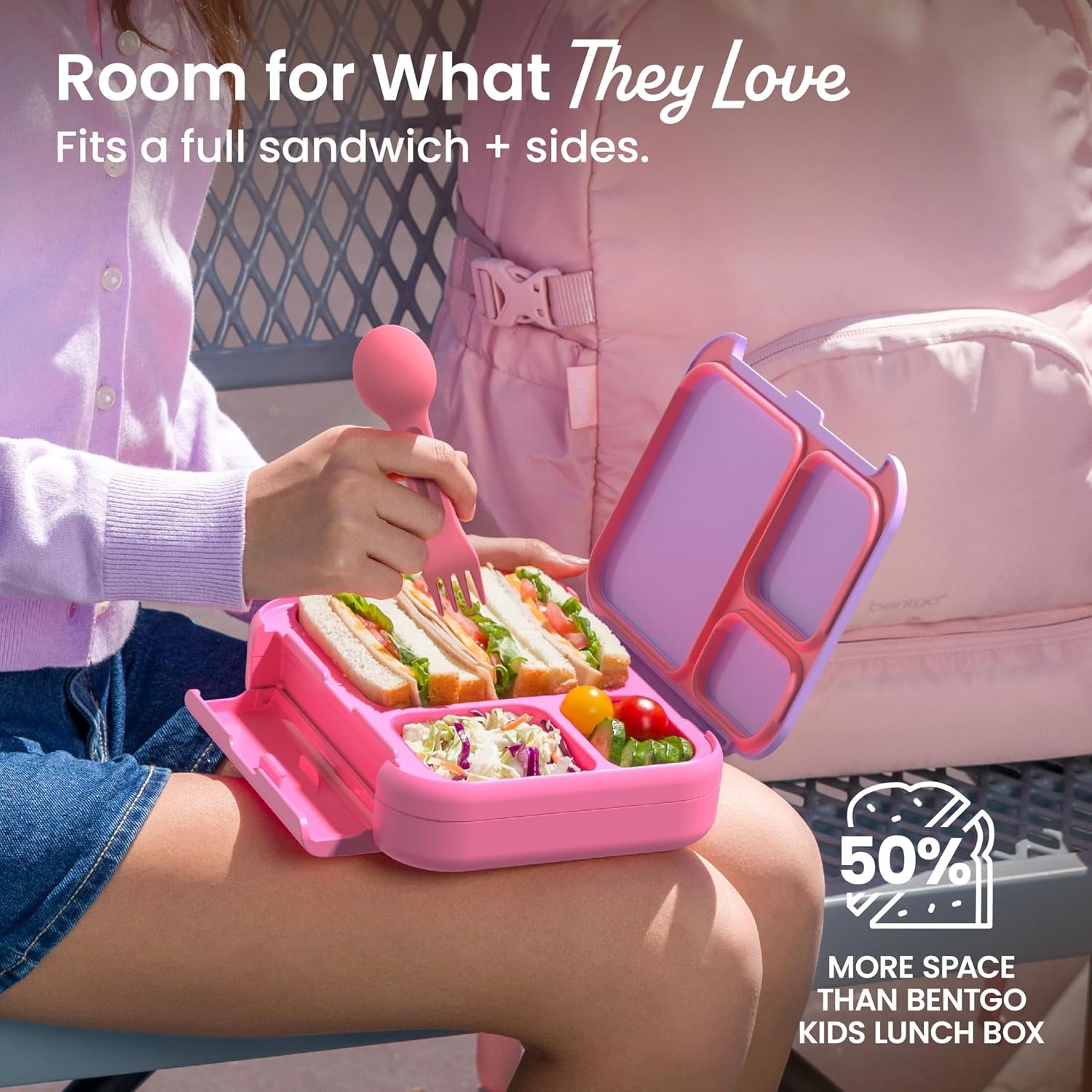 image:imageBentgo Kids Stow amp Go LeakProof Lunch Box with BuiltIn Utensil 35Cup Capacity Removable Tray PortionPerfect Compartments for Kids and Teens 2in1 Spoon amp Fork Gray LeafLilac