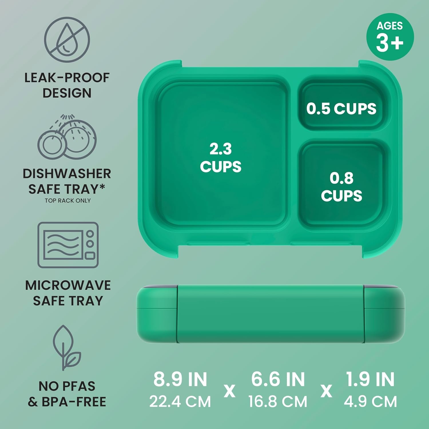 image:imageBentgo Kids Stow amp Go LeakProof Lunch Box with BuiltIn Utensil 35Cup Capacity Removable Tray PortionPerfect Compartments for Kids and Teens 2in1 Spoon amp Fork Gray LeafGray Leaf