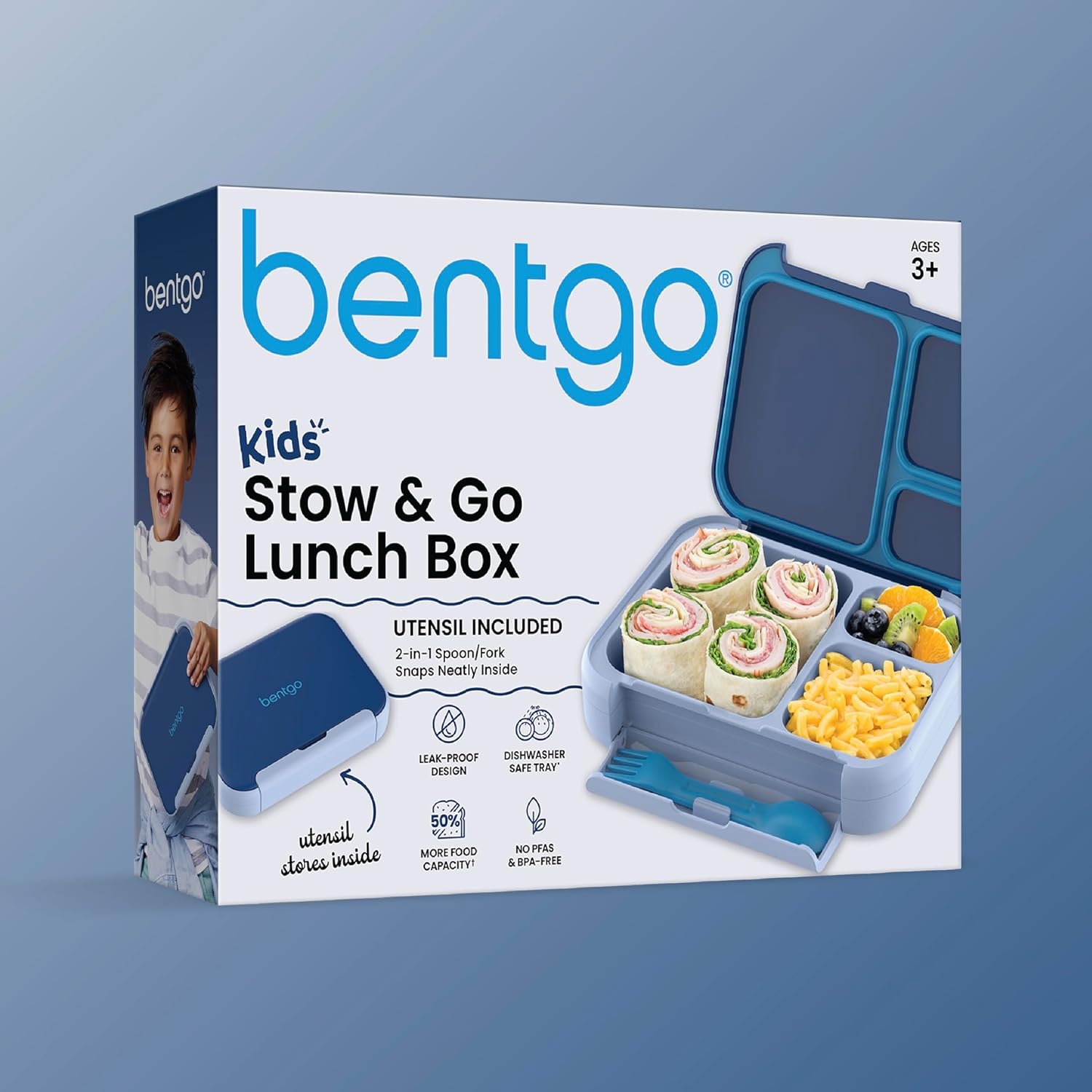 image:imageBentgo Kids Stow amp Go LeakProof Lunch Box with BuiltIn Utensil 35Cup Capacity Removable Tray PortionPerfect Compartments for Kids and Teens 2in1 Spoon amp Fork Gray LeafNavy