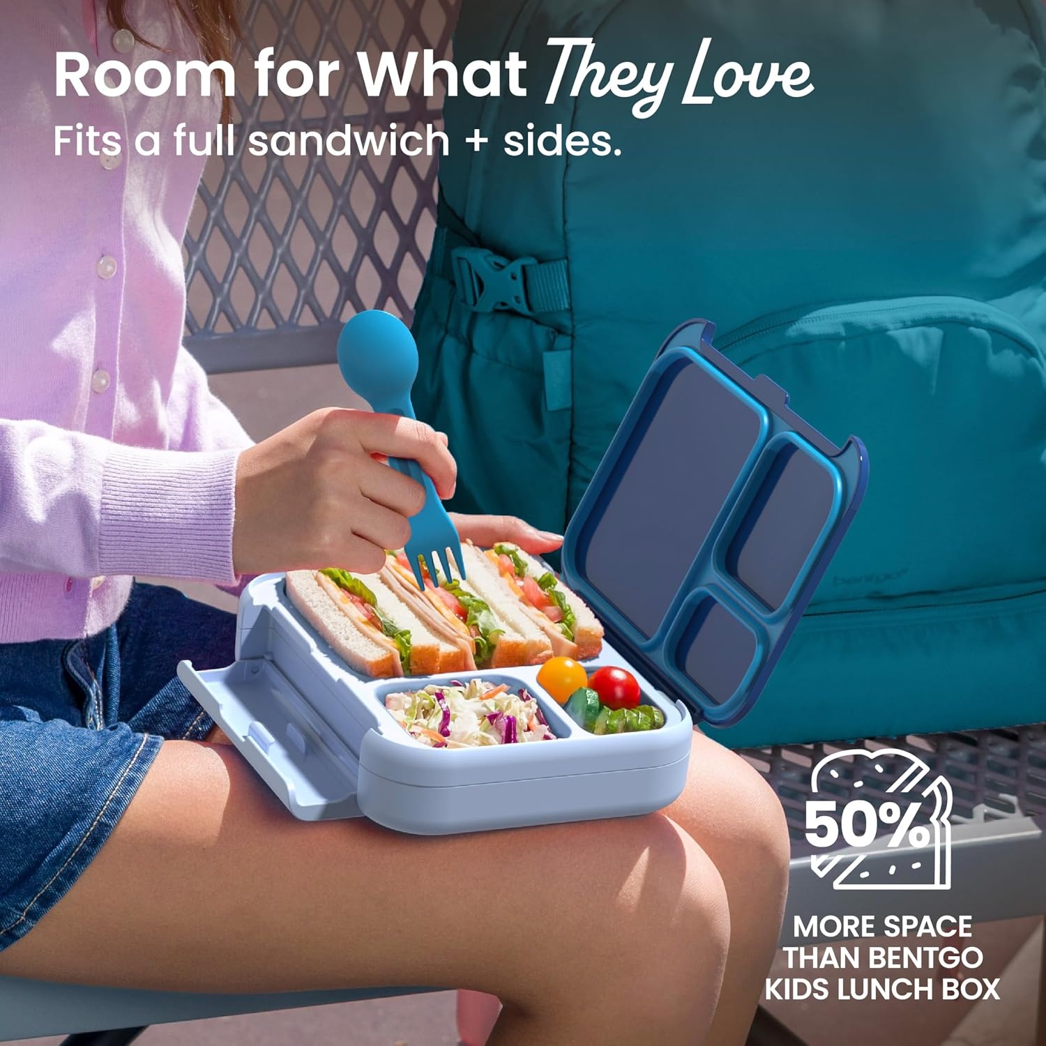 image:imageBentgo Kids Stow amp Go LeakProof Lunch Box with BuiltIn Utensil 35Cup Capacity Removable Tray PortionPerfect Compartments for Kids and Teens 2in1 Spoon amp Fork Gray LeafNavy