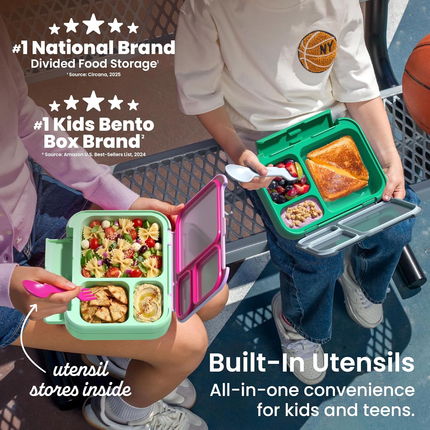 image:imageBentgo Kids Stow amp Go LeakProof Lunch Box with BuiltIn Utensil 35Cup Capacity Removable Tray PortionPerfect Compartments for Kids and Teens 2in1 Spoon amp Fork Gray LeafGray Leaf