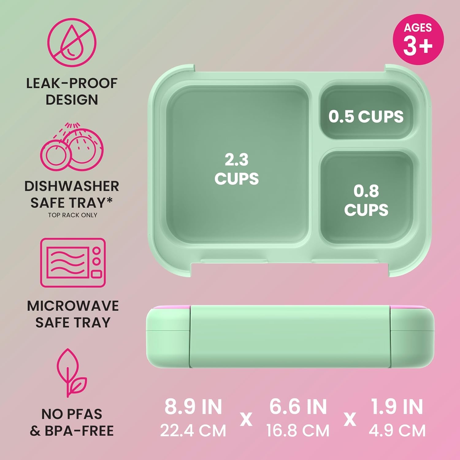 image:imageBentgo Kids Stow amp Go LeakProof Lunch Box with BuiltIn Utensil 35Cup Capacity Removable Tray PortionPerfect Compartments for Kids and Teens 2in1 Spoon amp Fork Gray LeafStrawberry