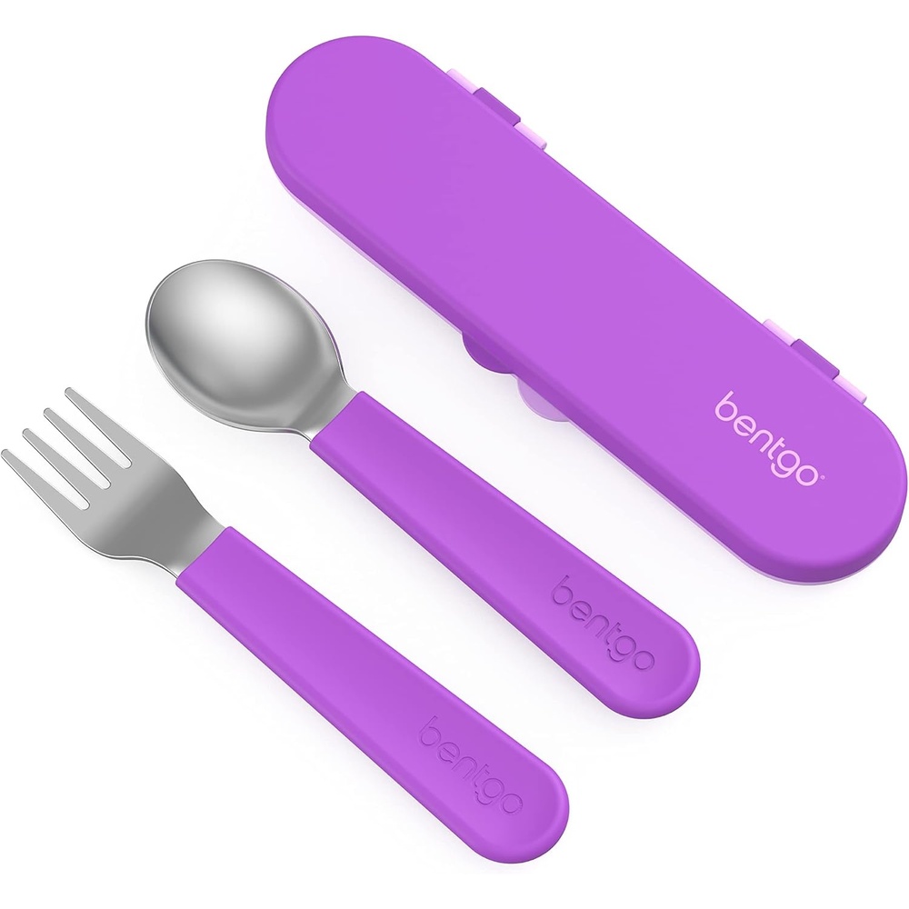 image:imageBentgo Kids Stainless Steel Utensil Set Reusable Fork Spoon amp Storage Case PFAS amp BPAFree EasyGrip Handles Lightweight Dishwasher Safe School Lunch Travel amp Outdoors NEW Ballet and BowsPurple