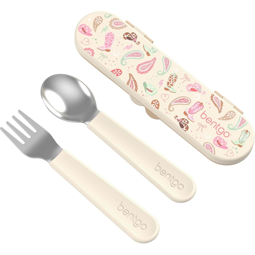 image:imageBentgo Kids Stainless Steel Utensil Set Reusable Fork Spoon amp Storage Case PFAS amp BPAFree EasyGrip Handles Lightweight Dishwasher Safe School Lunch Travel amp Outdoors NEW Ballet and BowsCowgirl Dreams