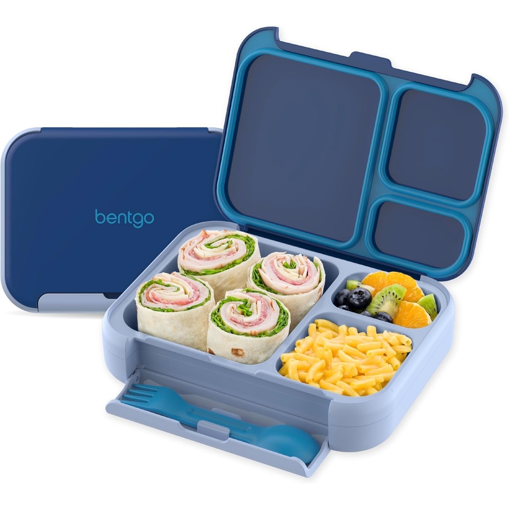 image:imageBentgo Kids Stow amp Go LeakProof Lunch Box with BuiltIn Utensil 35Cup Capacity Removable Tray PortionPerfect Compartments for Kids and Teens 2in1 Spoon amp Fork Gray LeafNavy