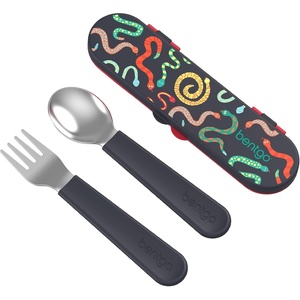 Bentgo Kids Stainless Steel Utensil Set – Reusable Fork, Spoon & Storage Case, PFAS- & BPA-Free, Easy-Grip Handles, Lightweight, Dishwasher Safe, School Lunch, Travel & Outdoors (NEW Ballet and Bows)(Sssnakes)