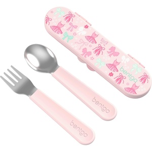 Bentgo Kids Stainless Steel Utensil Set – Reusable Fork, Spoon & Storage Case, PFAS- & BPA-Free, Easy-Grip Handles, Lightweight, Dishwasher Safe, School Lunch, Travel & Outdoors (NEW Ballet and Bows)(Ballet and Bows)