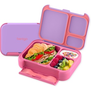 Bentgo Kids Stow & Go Leak-Proof Lunch Box with Built-In Utensil | 3.5-Cup Capacity, Removable Tray, Portion-Perfect Compartments for Kids and Teens, 2-in-1 Spoon & Fork (Gray Leaf)(Lilac)