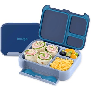 Bentgo Kids Stow & Go Leak-Proof Lunch Box with Built-In Utensil | 3.5-Cup Capacity, Removable Tray, Portion-Perfect Compartments for Kids and Teens, 2-in-1 Spoon & Fork (Gray Leaf)(Navy)