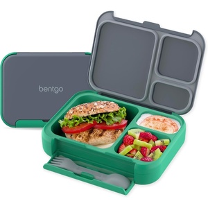 Bentgo Kids Stow & Go Leak-Proof Lunch Box with Built-In Utensil | 3.5-Cup Capacity, Removable Tray, Portion-Perfect Compartments for Kids and Teens, 2-in-1 Spoon & Fork (Gray Leaf)(Gray Leaf)