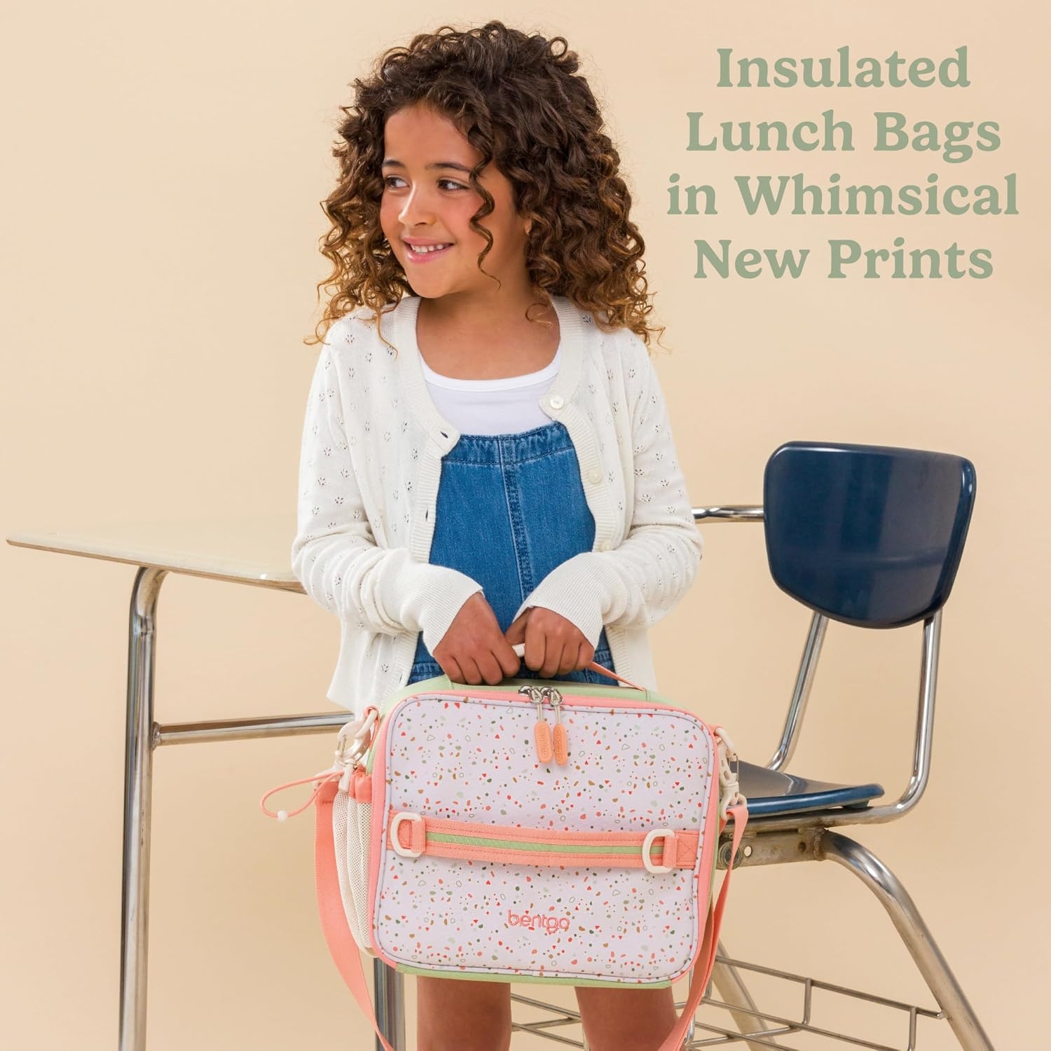 image:imageBentgo Kids Prints DoubleInsulated Reusable Lunch Bag For Kids 3 Adjustable Strap Holds Lunch BoxWater BottleSnacks EasyClean WaterResistant Pockets NEW Ballet amp BowsGeo Speckle