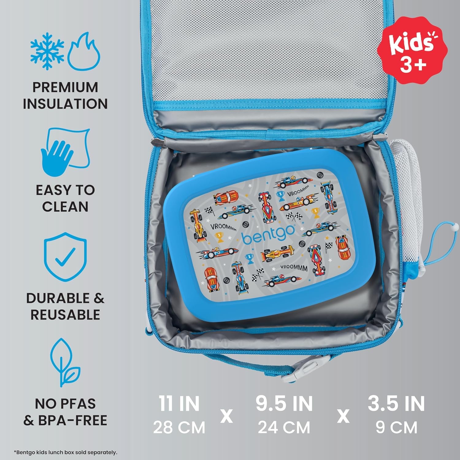 image:imageBentgo Kids Prints DoubleInsulated Reusable Lunch Bag For Kids 3 Adjustable Strap Holds Lunch BoxWater BottleSnacks EasyClean WaterResistant Pockets NEW Ballet amp BowsRace Cars