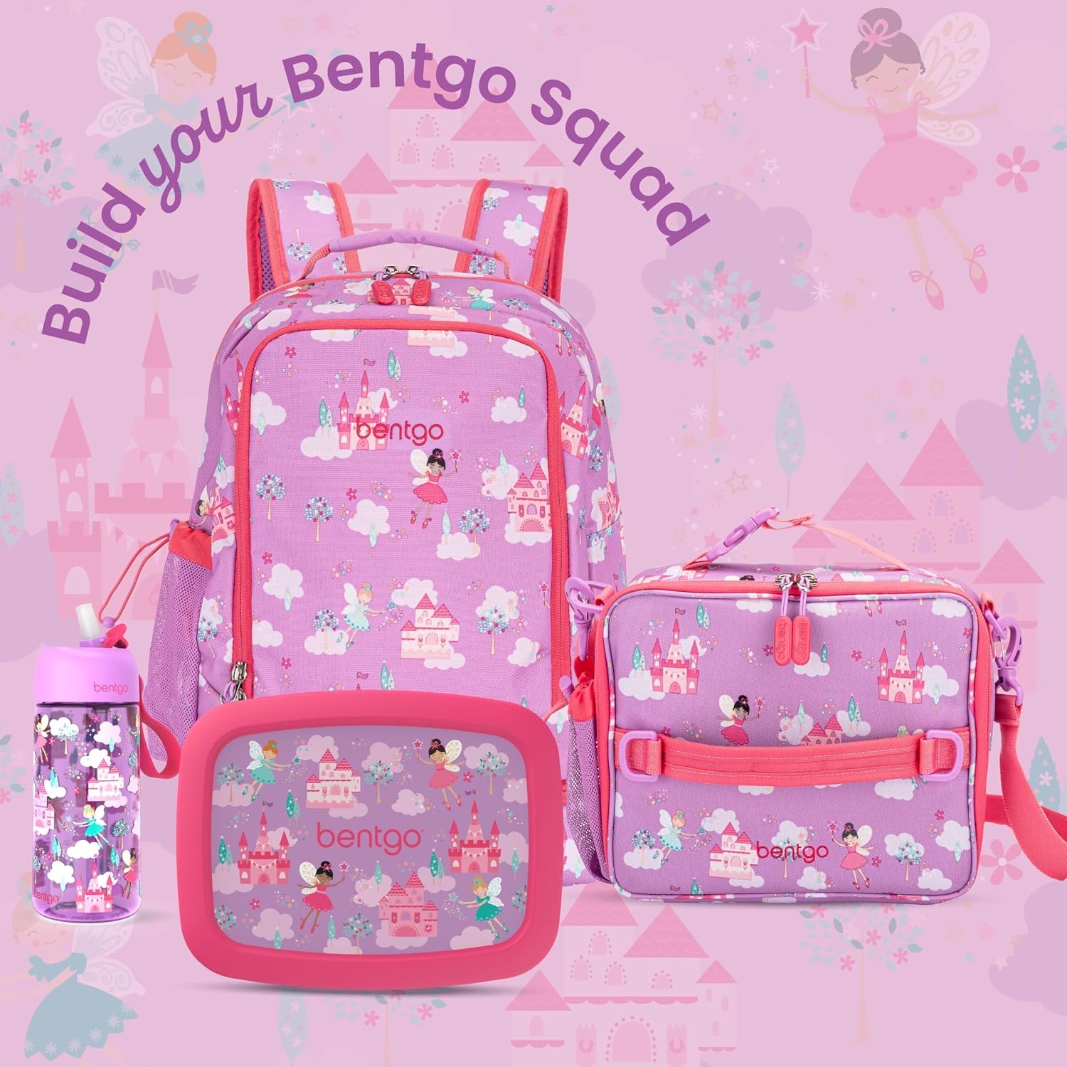 image:imageBentgo Kids Prints DoubleInsulated Reusable Lunch Bag For Kids 3 Adjustable Strap Holds Lunch BoxWater BottleSnacks EasyClean WaterResistant Pockets NEW Ballet amp BowsFairies