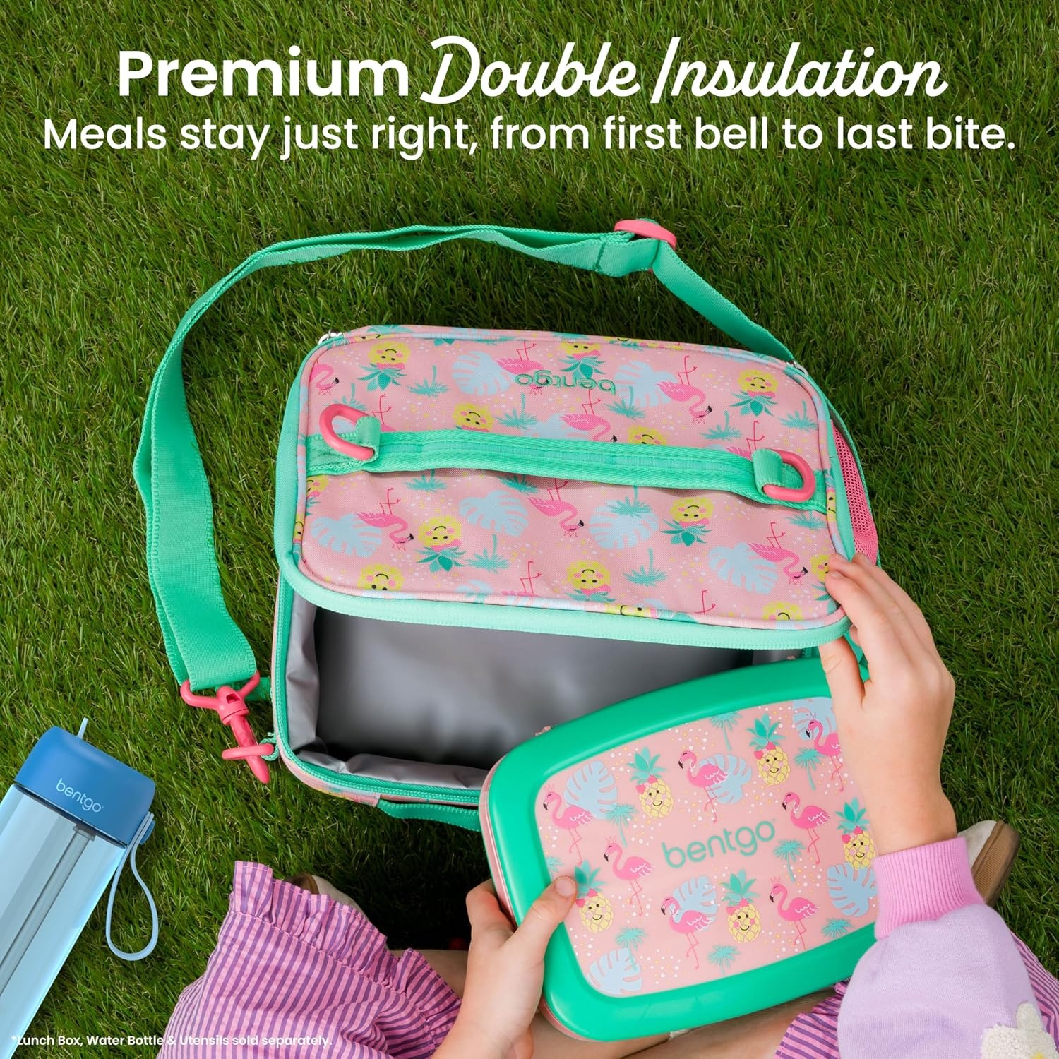 image:imageBentgo Kids Prints DoubleInsulated Reusable Lunch Bag For Kids 3 Adjustable Strap Holds Lunch BoxWater BottleSnacks EasyClean WaterResistant Pockets NEW Ballet amp BowsTropical