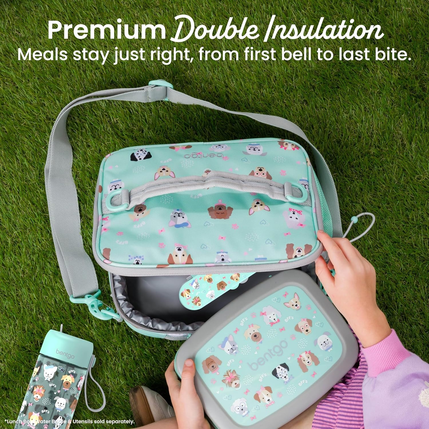 image:imageBentgo Kids Prints DoubleInsulated Reusable Lunch Bag For Kids 3 Adjustable Strap Holds Lunch BoxWater BottleSnacks EasyClean WaterResistant Pockets NEW Ballet amp BowsPuppy Love