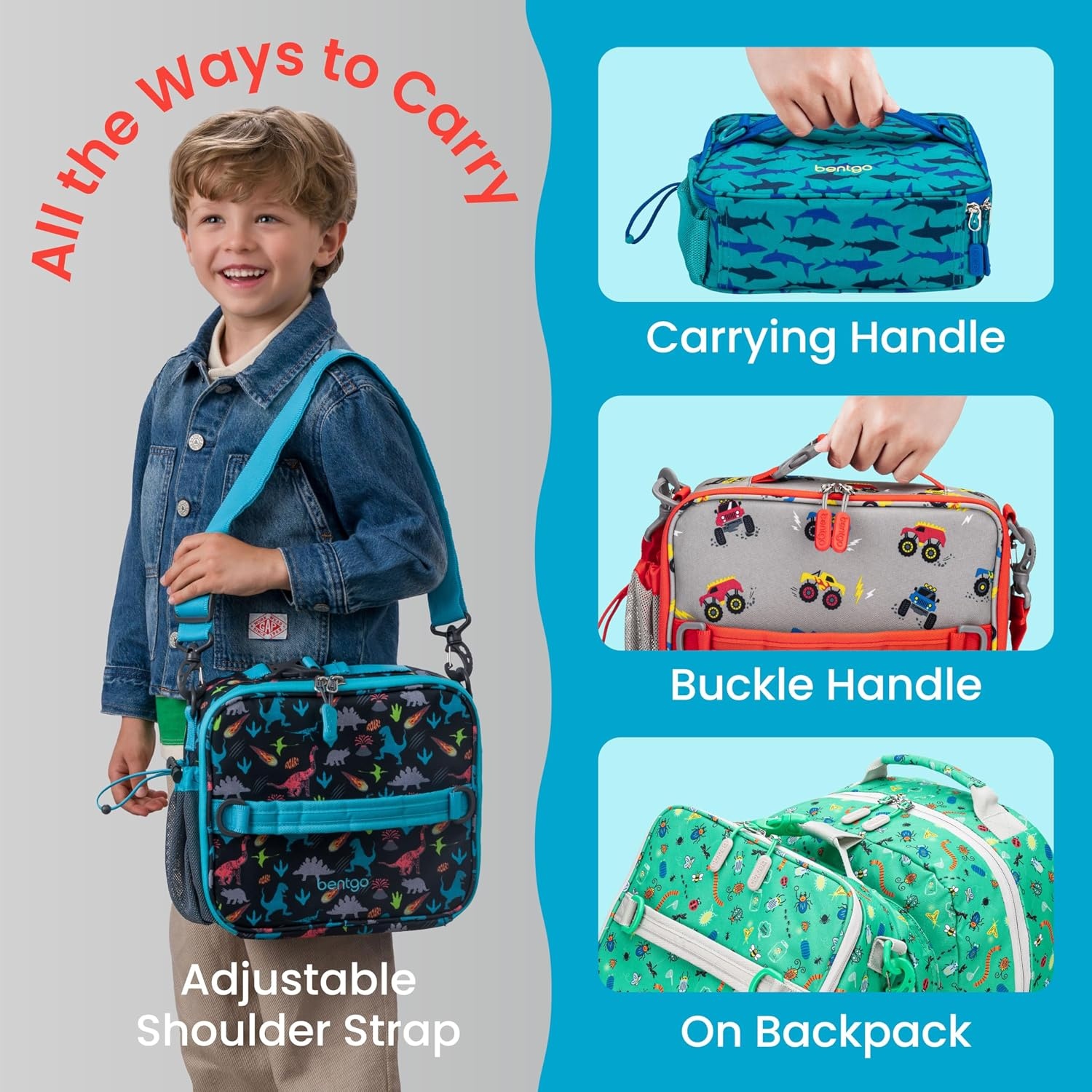 image:imageBentgo Kids Prints DoubleInsulated Reusable Lunch Bag For Kids 3 Adjustable Strap Holds Lunch BoxWater BottleSnacks EasyClean WaterResistant Pockets NEW Ballet amp BowsDinosaur