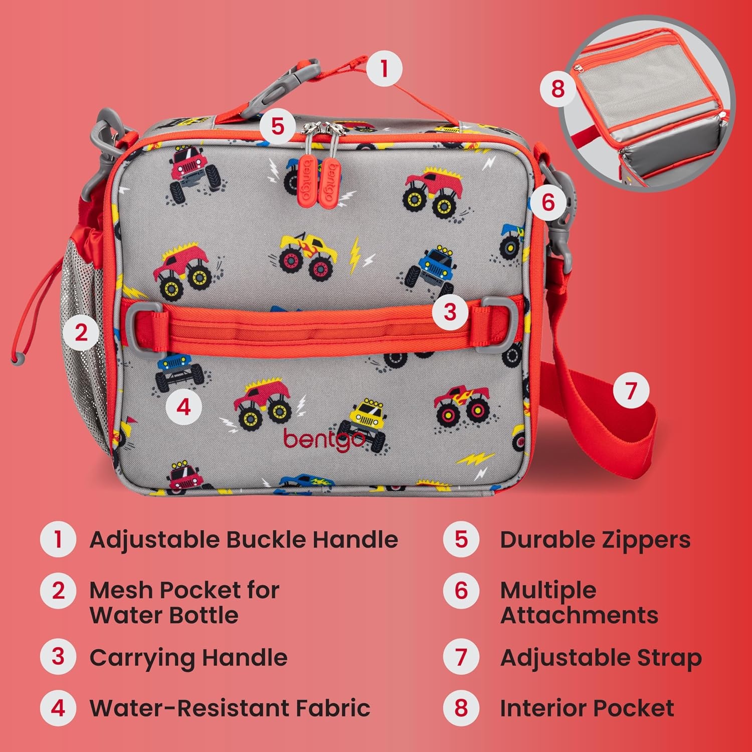 image:imageBentgo Kids Prints DoubleInsulated Reusable Lunch Bag For Kids 3 Adjustable Strap Holds Lunch BoxWater BottleSnacks EasyClean WaterResistant Pockets NEW Ballet amp BowsTrucks