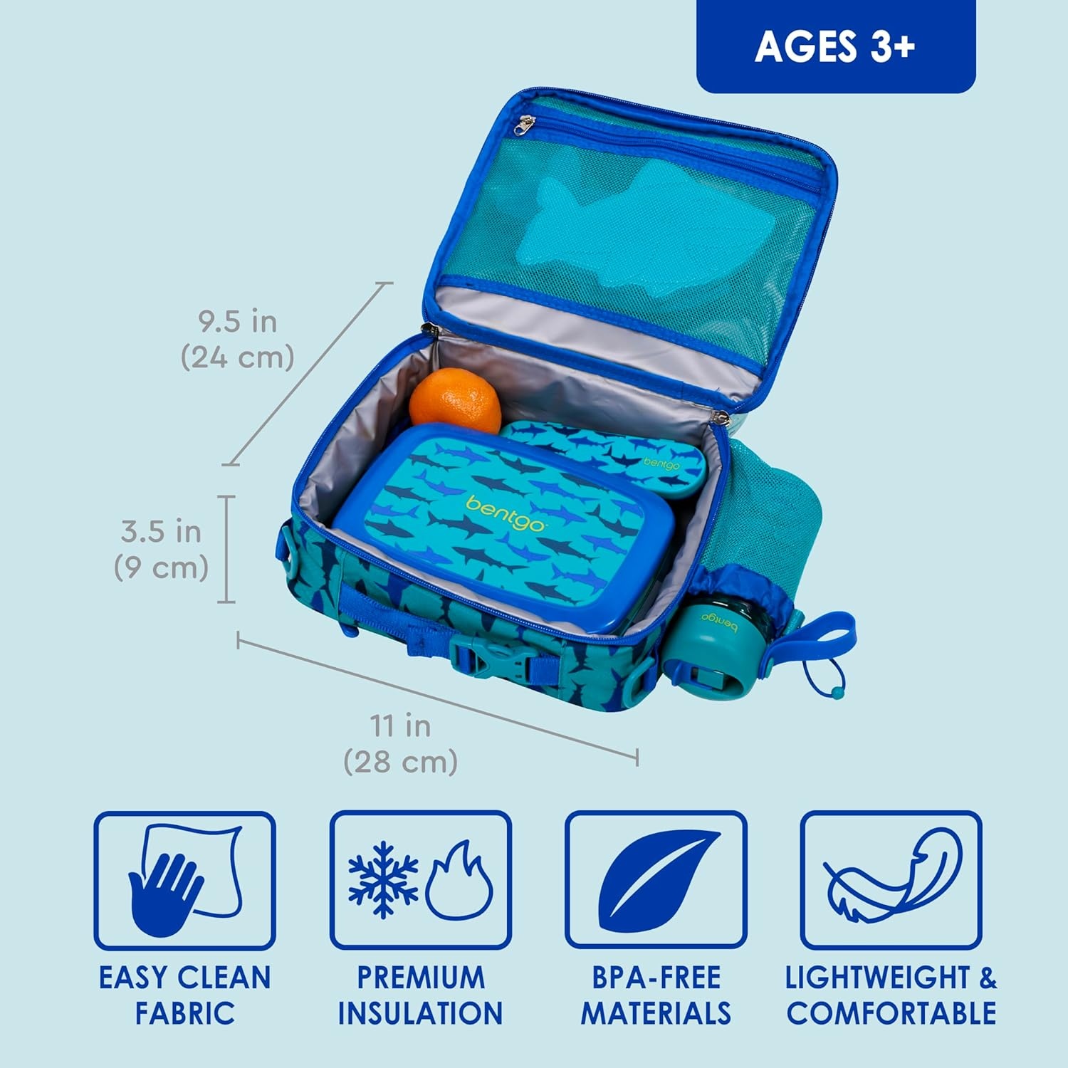 image:imageBentgo Kids Prints DoubleInsulated Reusable Lunch Bag For Kids 3 Adjustable Strap Holds Lunch BoxWater BottleSnacks EasyClean WaterResistant Pockets NEW Ballet amp BowsSharks