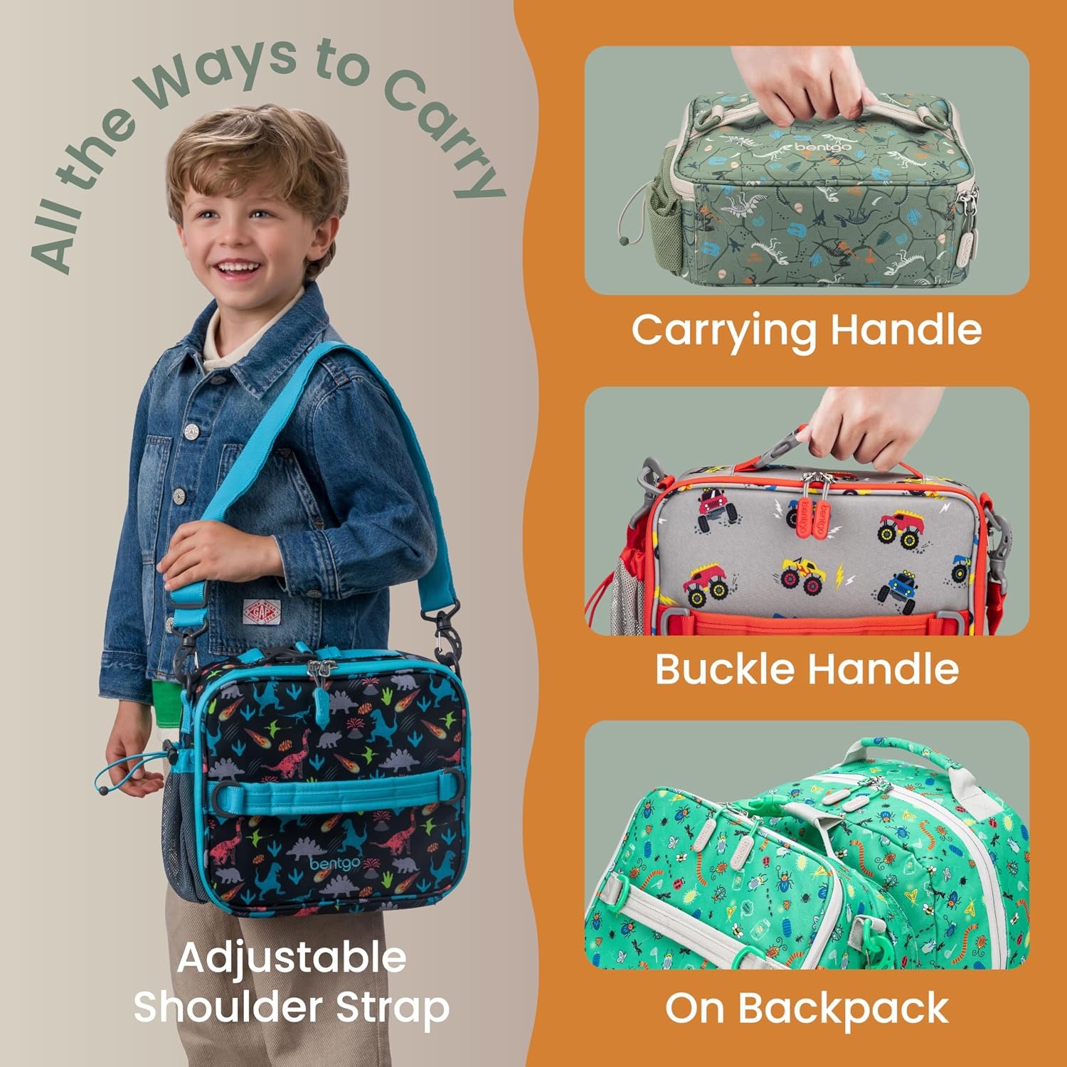 image:imageBentgo Kids Prints DoubleInsulated Reusable Lunch Bag For Kids 3 Adjustable Strap Holds Lunch BoxWater BottleSnacks EasyClean WaterResistant Pockets NEW Ballet amp BowsDino Fossils