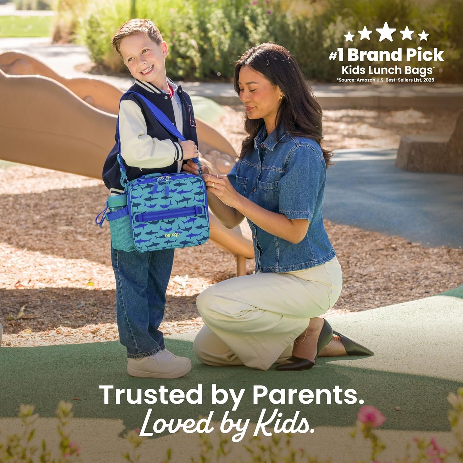 image:imageBentgo Kids Prints DoubleInsulated Reusable Lunch Bag For Kids 3 Adjustable Strap Holds Lunch BoxWater BottleSnacks EasyClean WaterResistant Pockets NEW Ballet amp BowsSharks