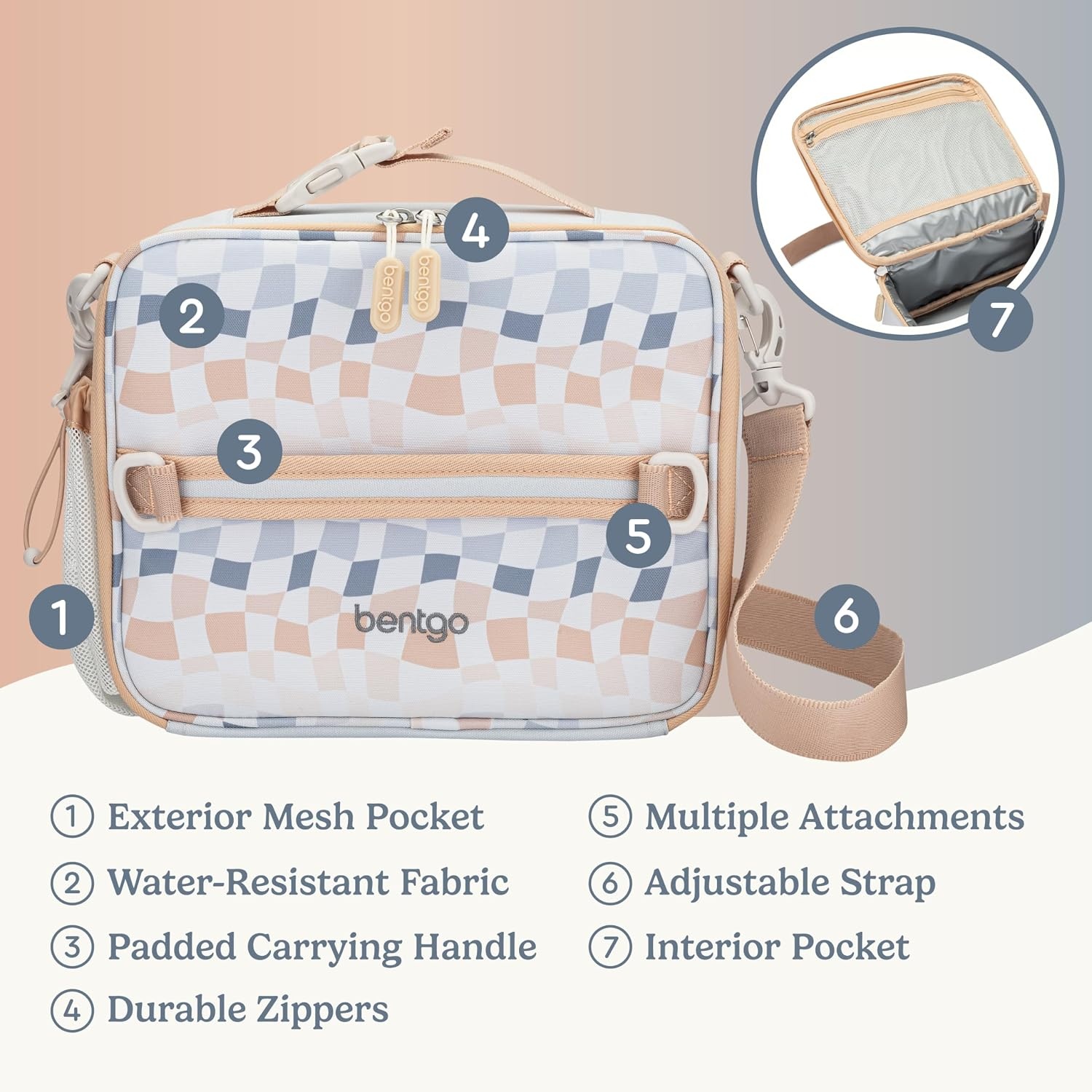 image:imageBentgo Kids Prints DoubleInsulated Reusable Lunch Bag For Kids 3 Adjustable Strap Holds Lunch BoxWater BottleSnacks EasyClean WaterResistant Pockets NEW Ballet amp BowsChecker Gradient