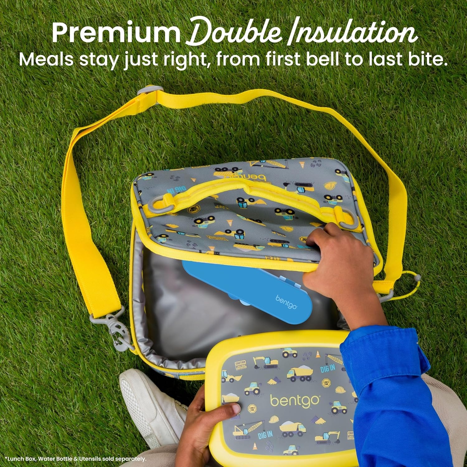 image:imageBentgo Kids Prints DoubleInsulated Reusable Lunch Bag For Kids 3 Adjustable Strap Holds Lunch BoxWater BottleSnacks EasyClean WaterResistant Pockets NEW Ballet amp BowsConstruction Trucks