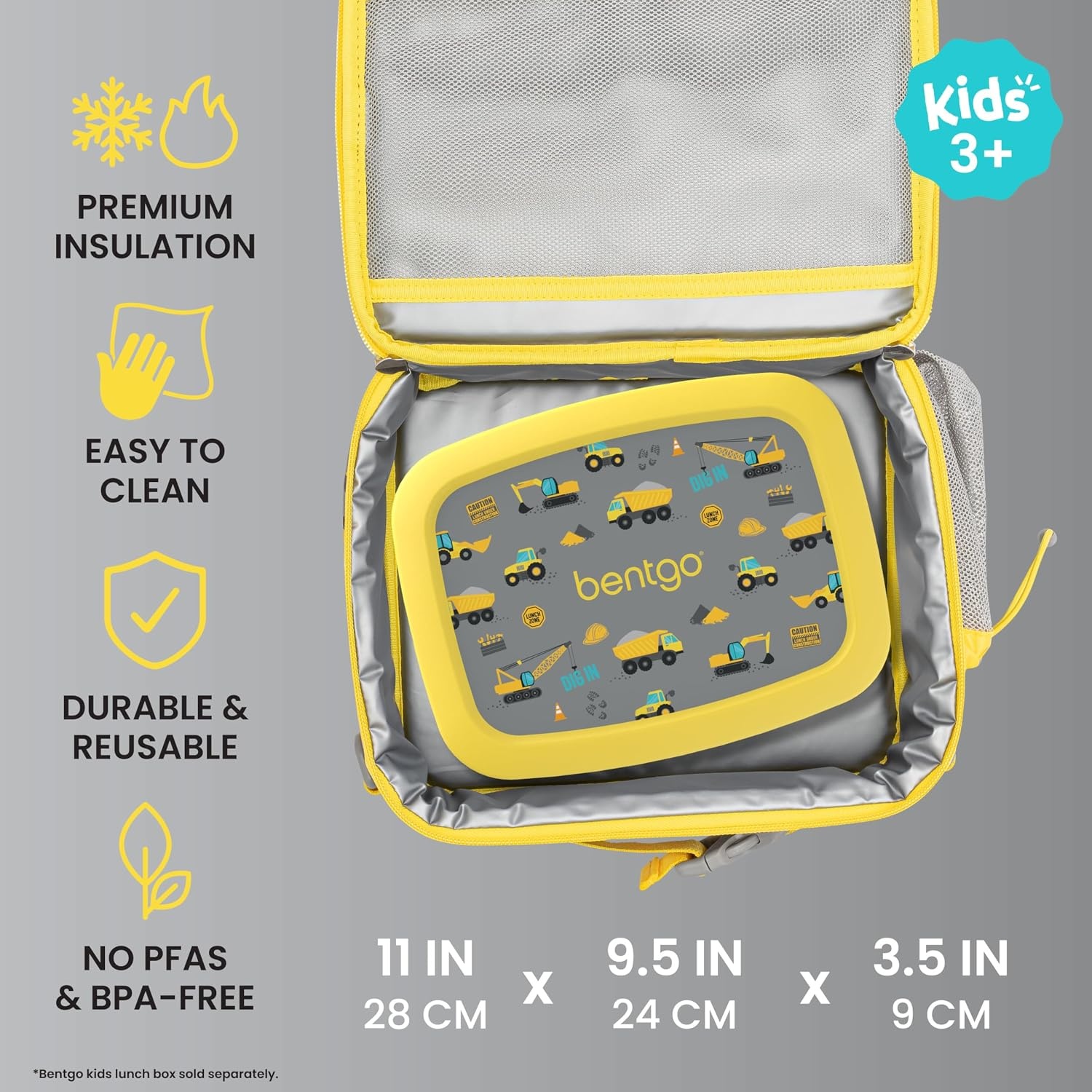 image:imageBentgo Kids Prints DoubleInsulated Reusable Lunch Bag For Kids 3 Adjustable Strap Holds Lunch BoxWater BottleSnacks EasyClean WaterResistant Pockets NEW Ballet amp BowsConstruction Trucks
