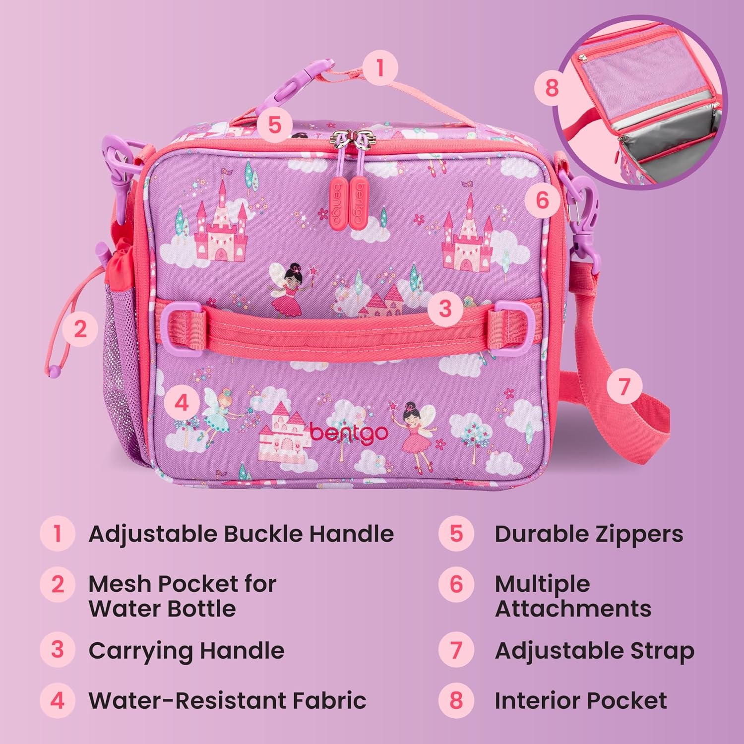image:imageBentgo Kids Prints DoubleInsulated Reusable Lunch Bag For Kids 3 Adjustable Strap Holds Lunch BoxWater BottleSnacks EasyClean WaterResistant Pockets NEW Ballet amp BowsFairies