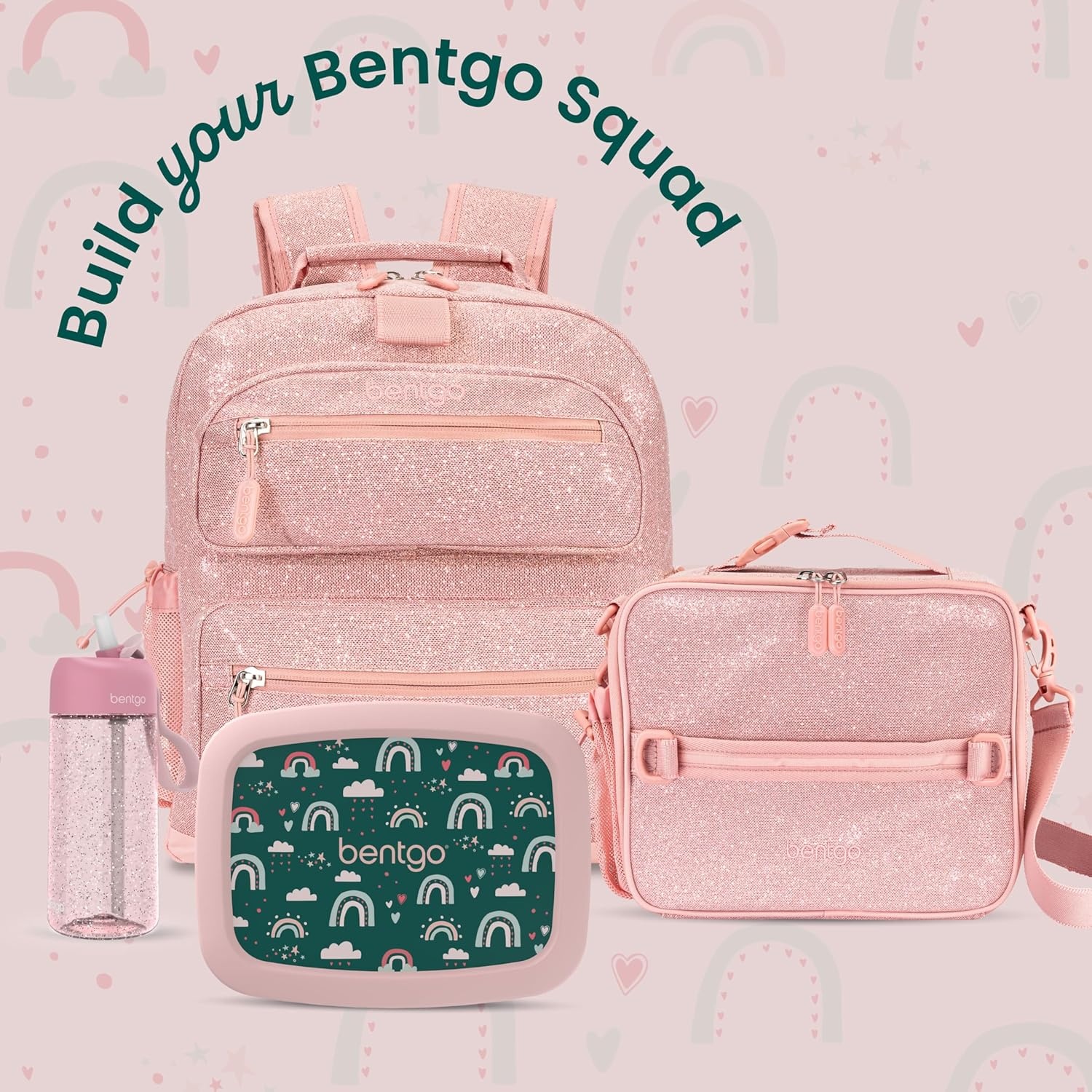 image:imageBentgo Kids Prints DoubleInsulated Reusable Lunch Bag For Kids 3 Adjustable Strap Holds Lunch BoxWater BottleSnacks EasyClean WaterResistant Pockets NEW Ballet amp BowsGreen Rainbow